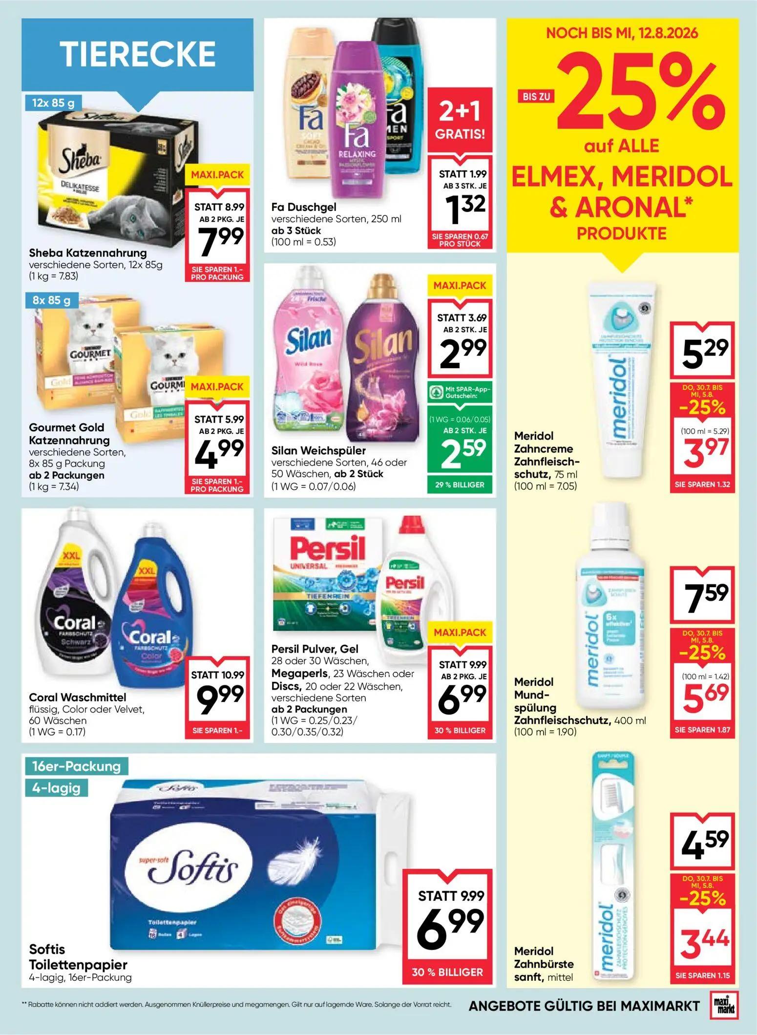 Maximarkt Prospekt, Seite 15 von 24 — Persil Pulver, Gel, Megaperls oder Discs, Softis Toilettenpapier, Silan Weichspüler