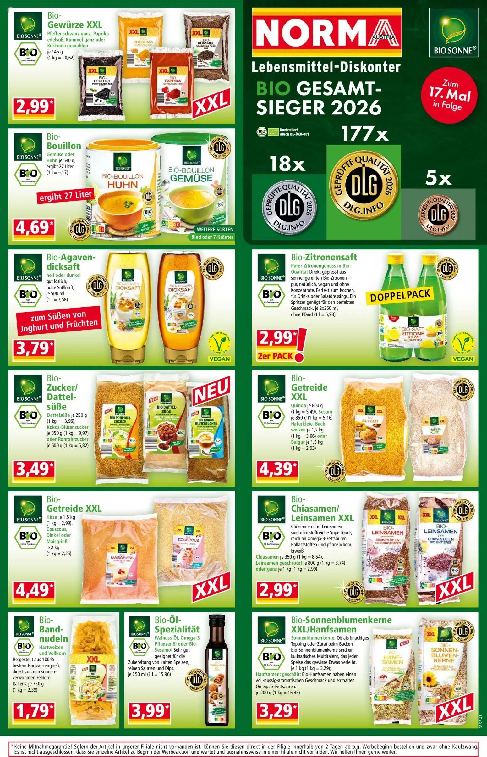 Norma Prospekt, Seite 15 von 18 — Bio-Gewürze XXL Pfeffer schwarz ganz, Paprika edelsüß, Kümmel ganz oder Kurkuma gemahlen, …