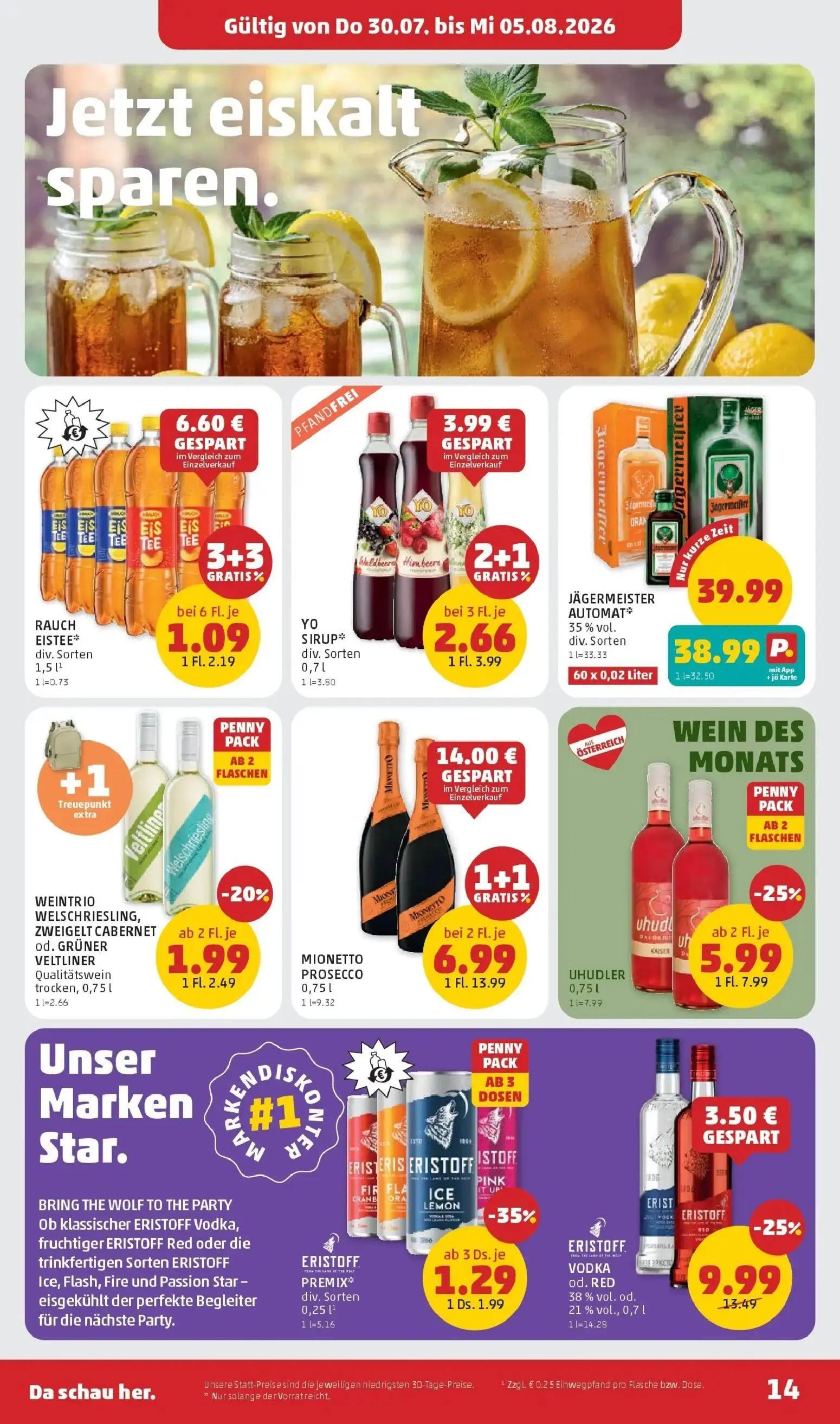 PENNY Prospekt, Seite 14 von 28 — MIONETTO PROSECCO, ERISTOFF VODKA od. RED, UHUDLER