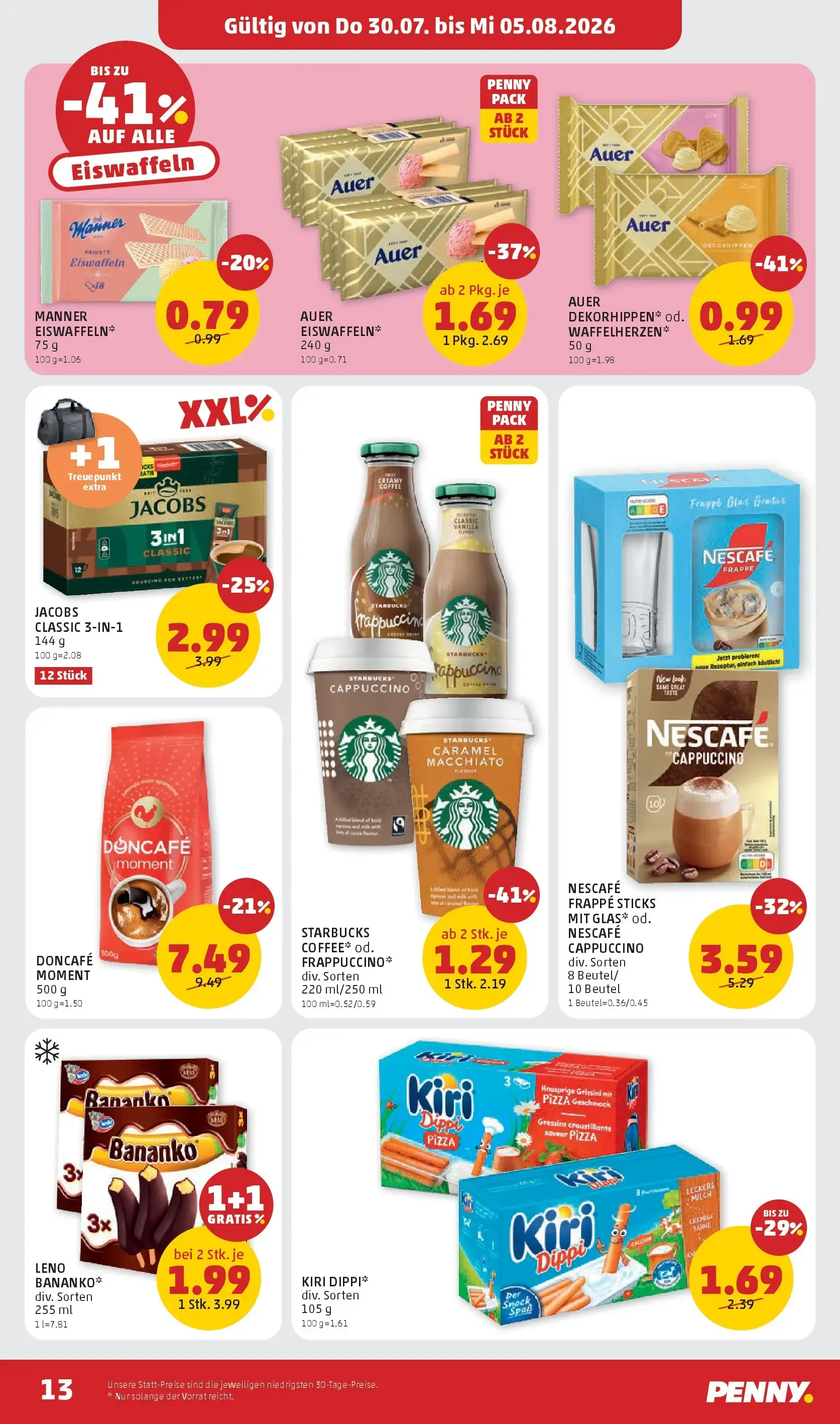 PENNY Prospekt, Seite 13 von 28 — DONCAFÉ MOMENT, LENO BANANKO, NESCAFÉ FRAPPÉ STICKS MIT GLAS od. NESCAFÉ CAPPUCCINO