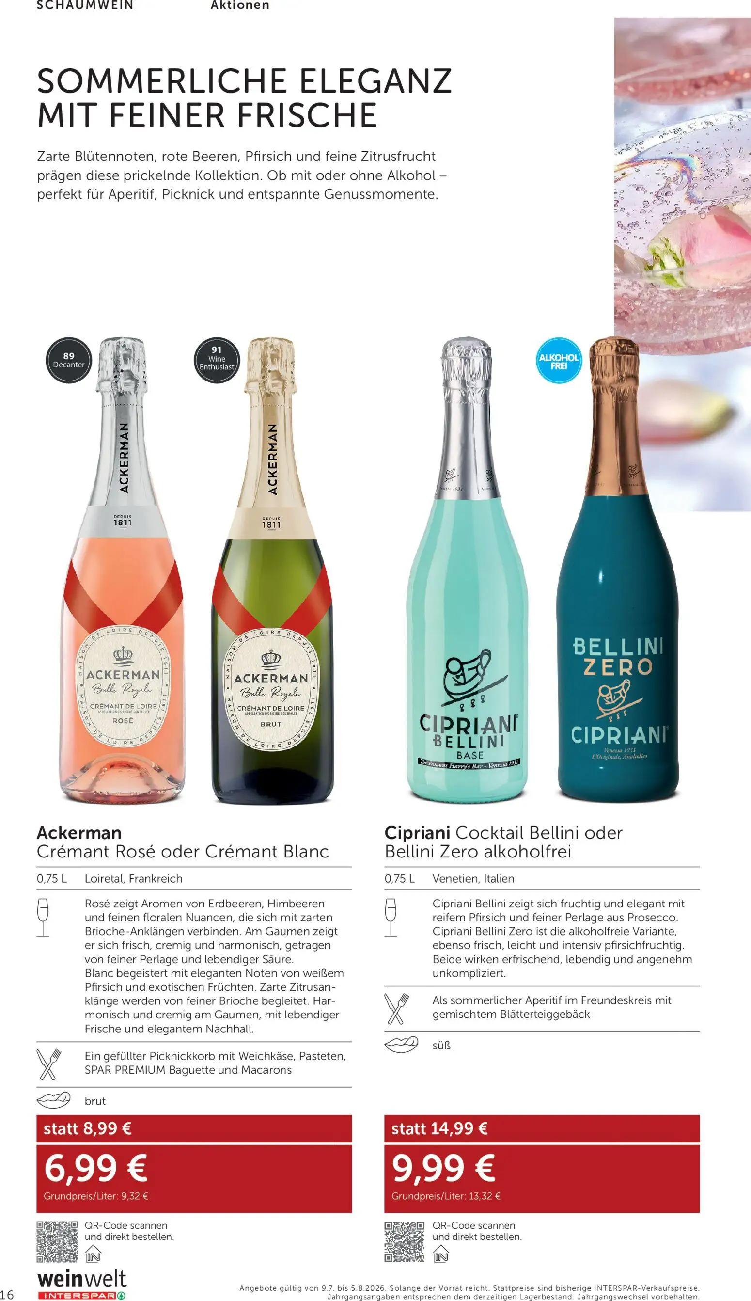 Interspar Prospekt, Seite 16 von 24 — Cipriani Cocktail Bellini oder Bellini Zero alkoholfrei, Ackerman Crémant Rosé oder Cr…