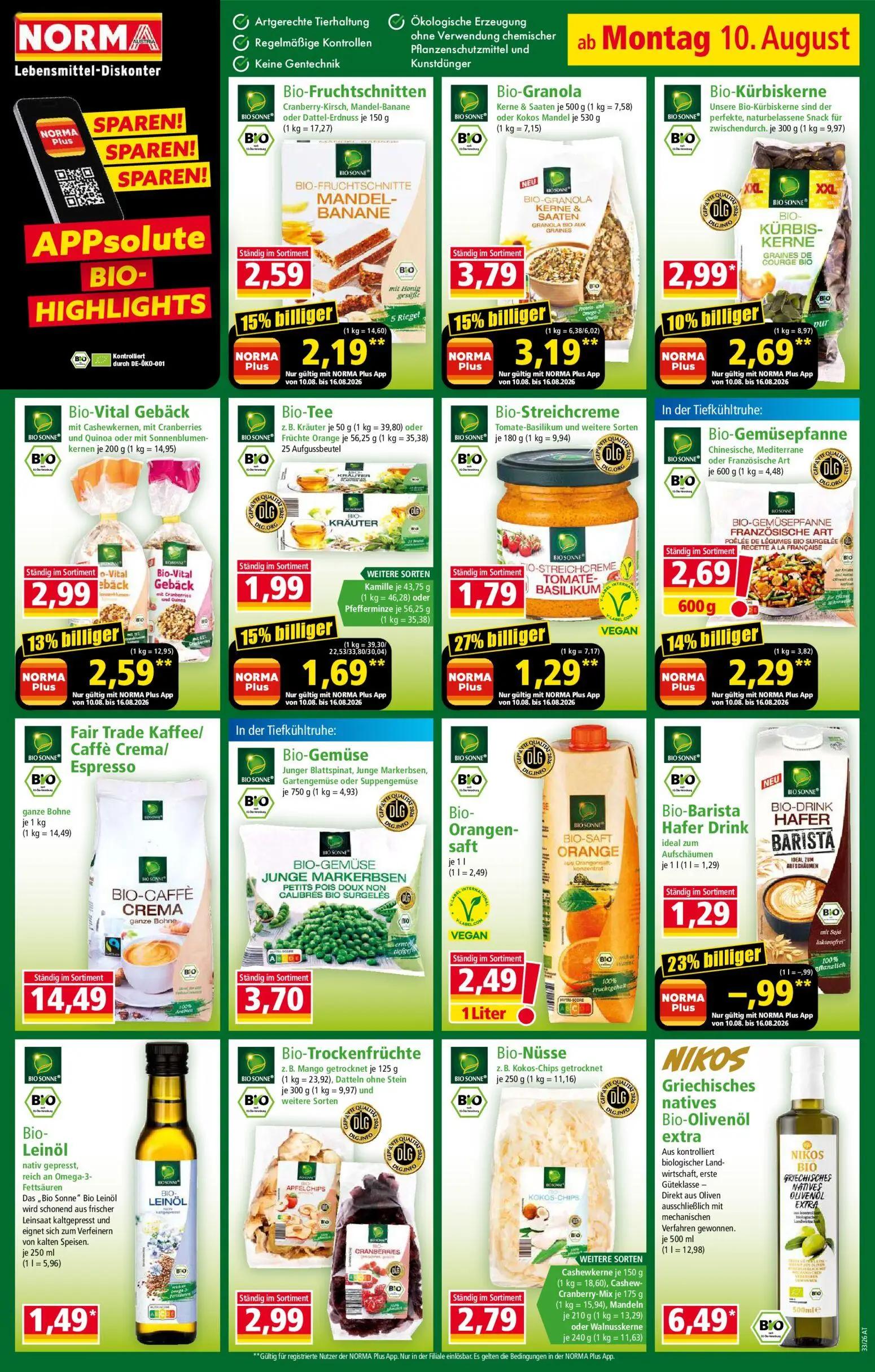 Norma Prospekt, Seite 16 von 18 — Bio-Granola, Bio-Streichcreme, Bio-Fruchtschnitten