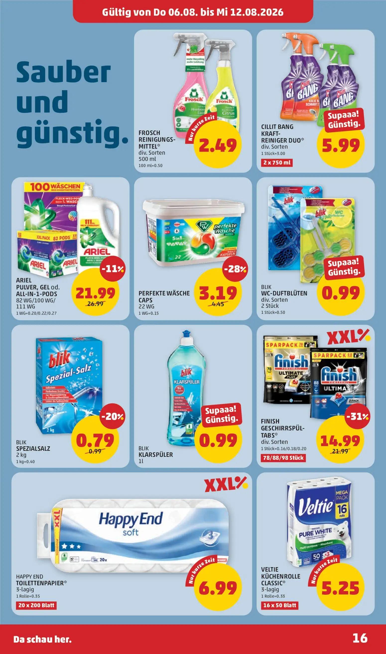 PENNY Prospekt, Seite 16 von 28 — FINISH GESCHIRRSPÜL- TABS*, ARIEL PULVER, GEL od. ALL-IN-1-PODS, HAPPY END TOILETTENPAPIER*