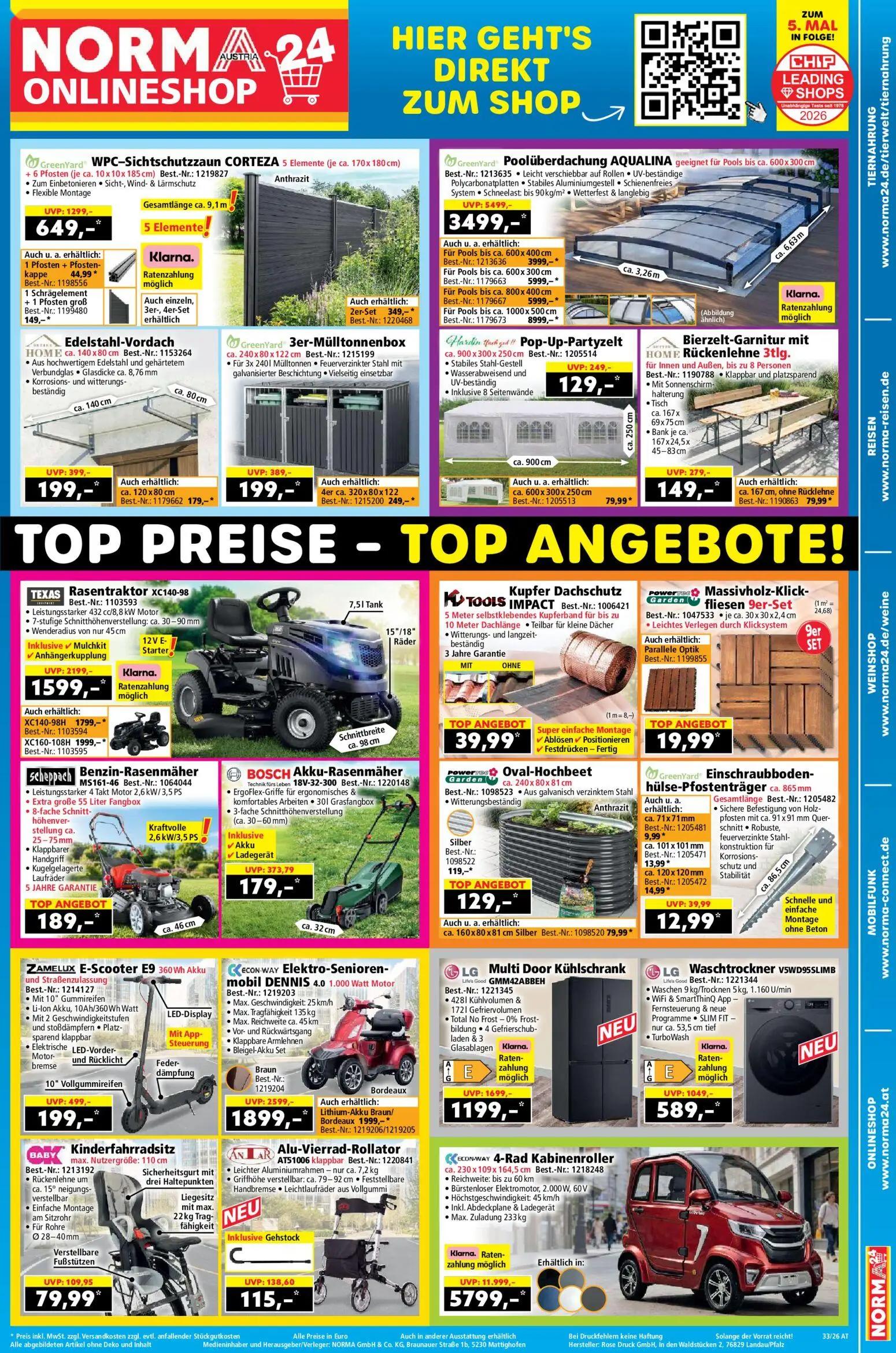 Norma Prospekt, Seite 17 von 18 — 4-Rad Kabinenroller, Poolüberdachung AQUALINA, Elektro-Senioren-mobil DENNIS 4.0