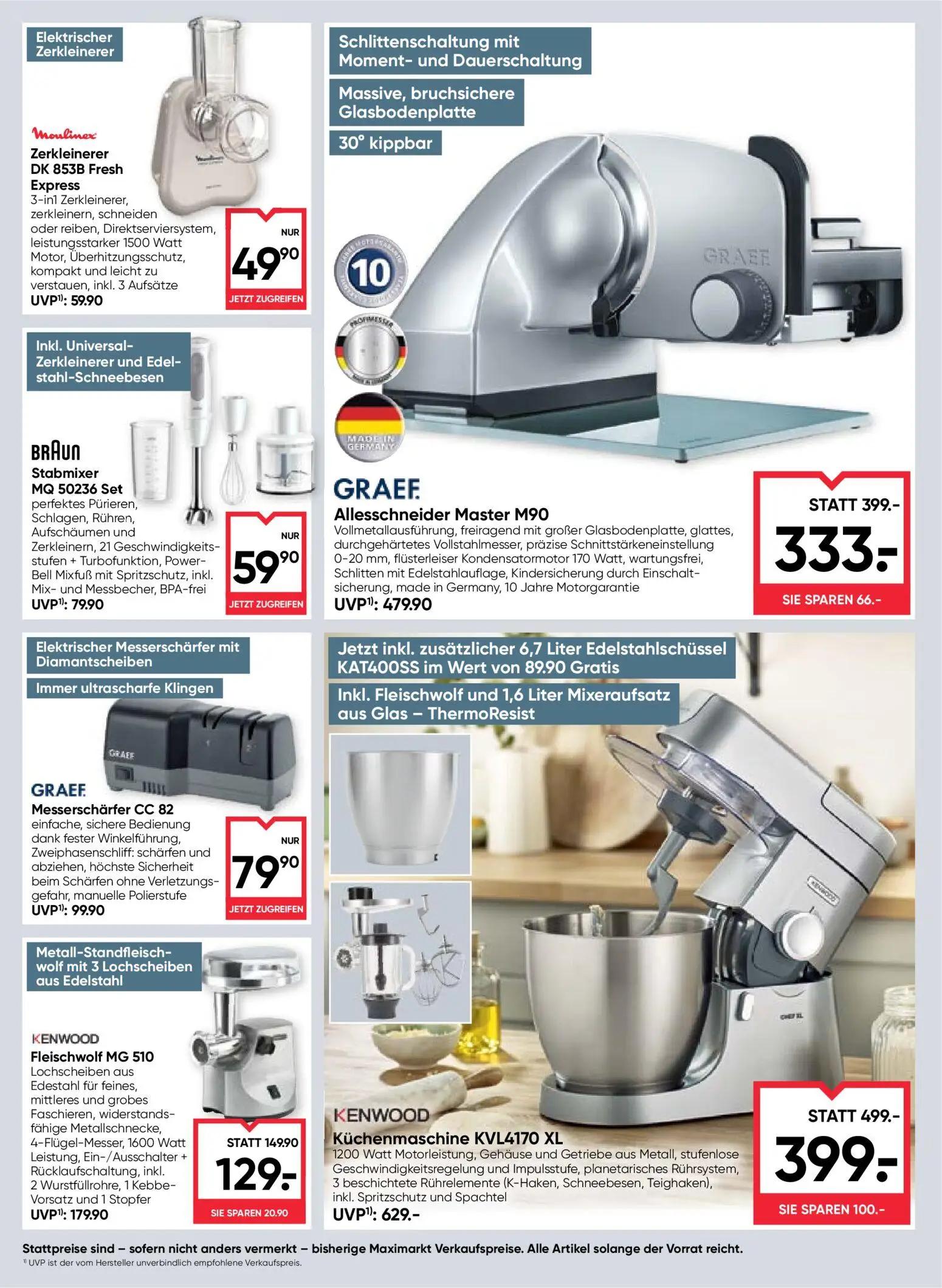 Maximarkt Prospekt, Seite 18 von 24 — KENWOOD Küchenmaschine KVL4170 XL, GRAEF Allesschneider Master M90, BRAUN Stabmixer MQ…