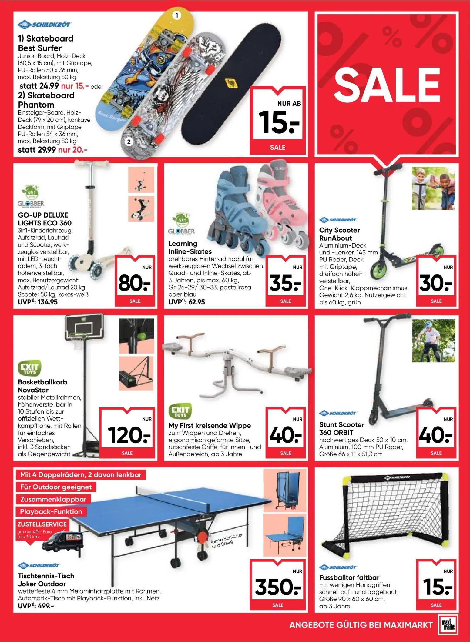 Maximarkt Prospekt, Seite 19 von 24 — Tischtennis-Tisch Joker Outdoor, GO-UP DELUXE LIGHTS ECO 360, Learning Inline-Skates