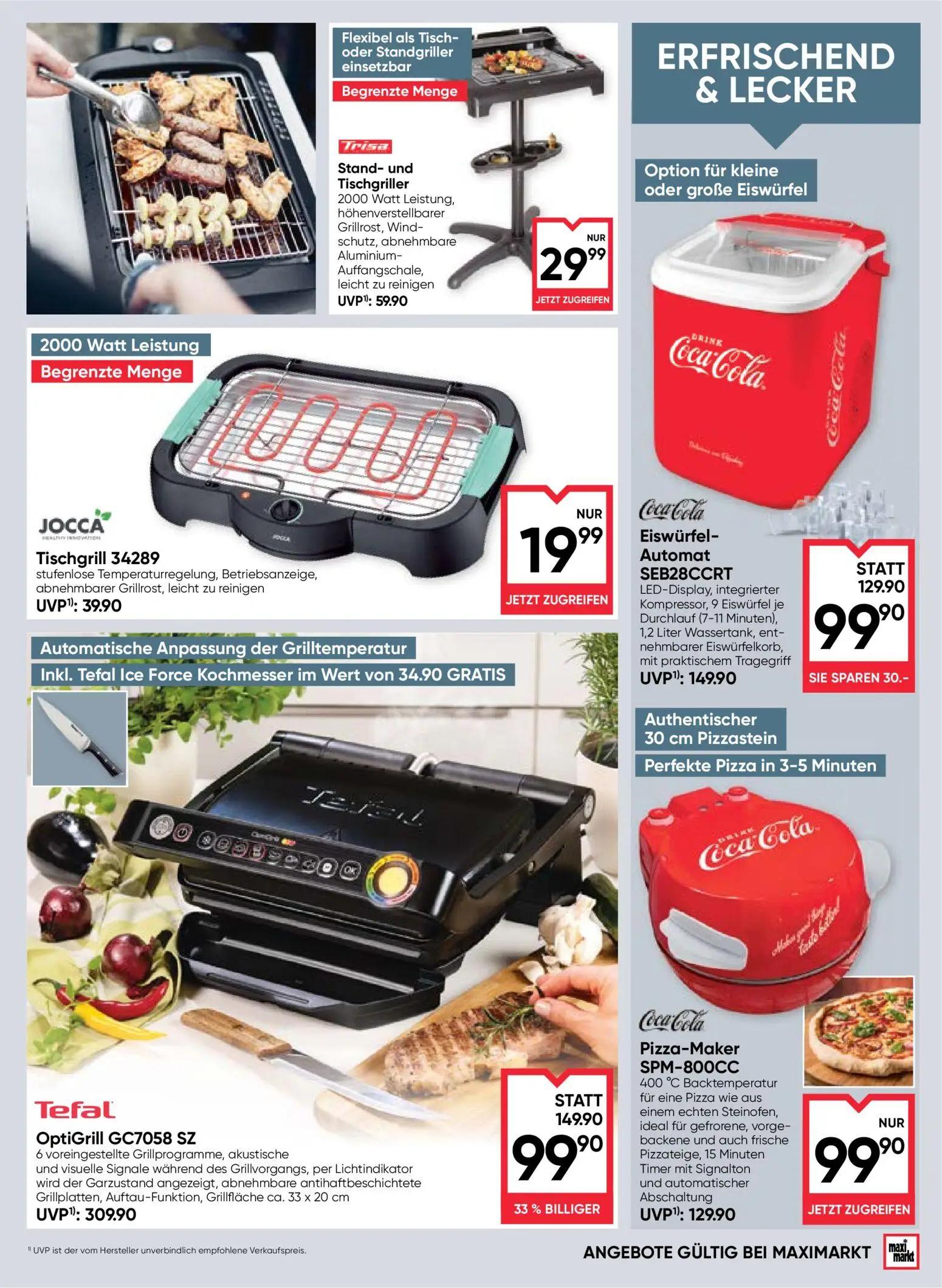 Maximarkt Prospekt, Seite 19 von 24 — Tefal OptiGrill GC7058 SZ, Trisa Stand- und Tischgriller, Jocca Tischgrill 34289
