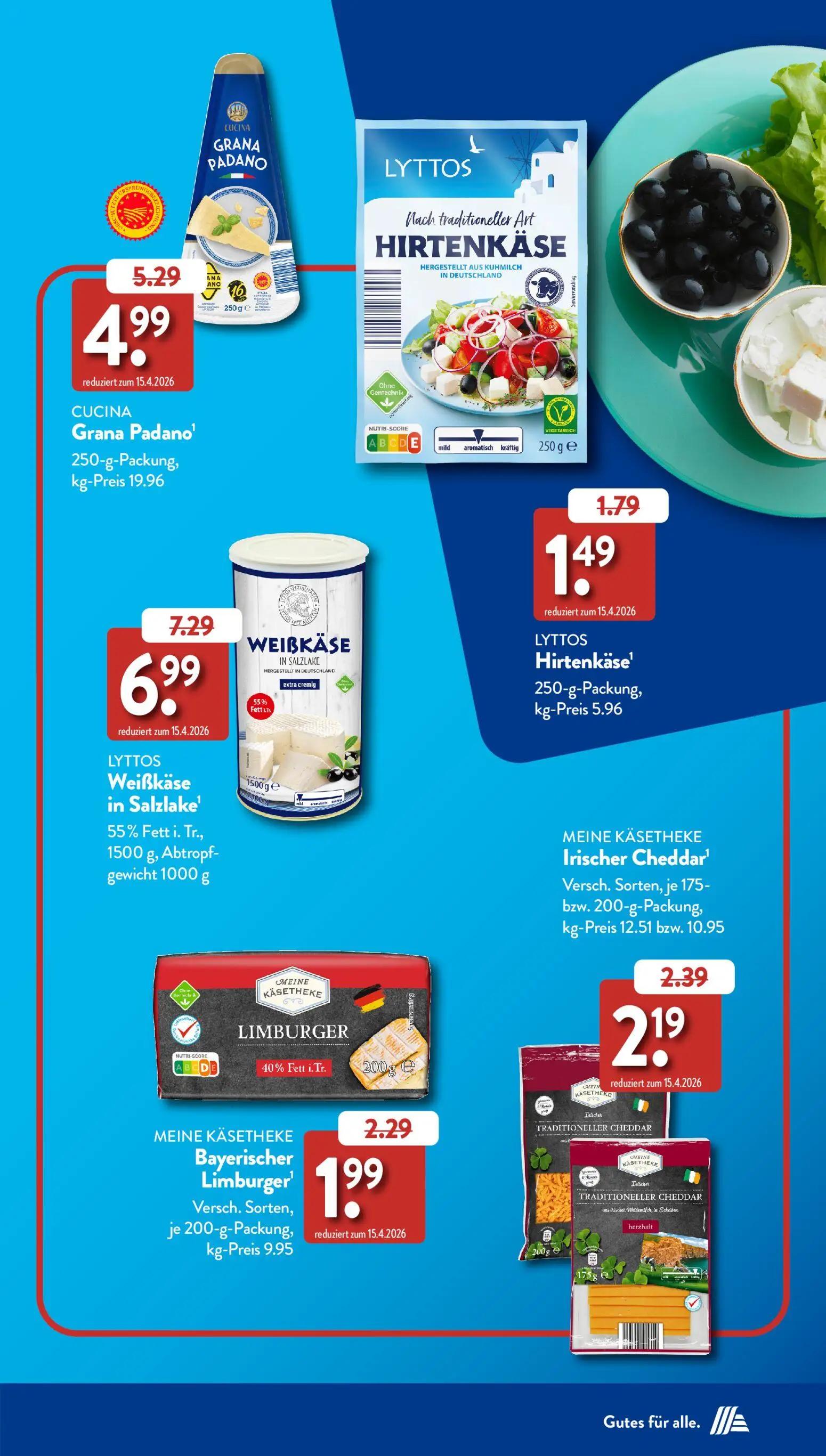 Aldi Süd Prospekt, Seite 17 von 50 — Grana Padano, Hirtenkäse, Weißkäse in Salzlake