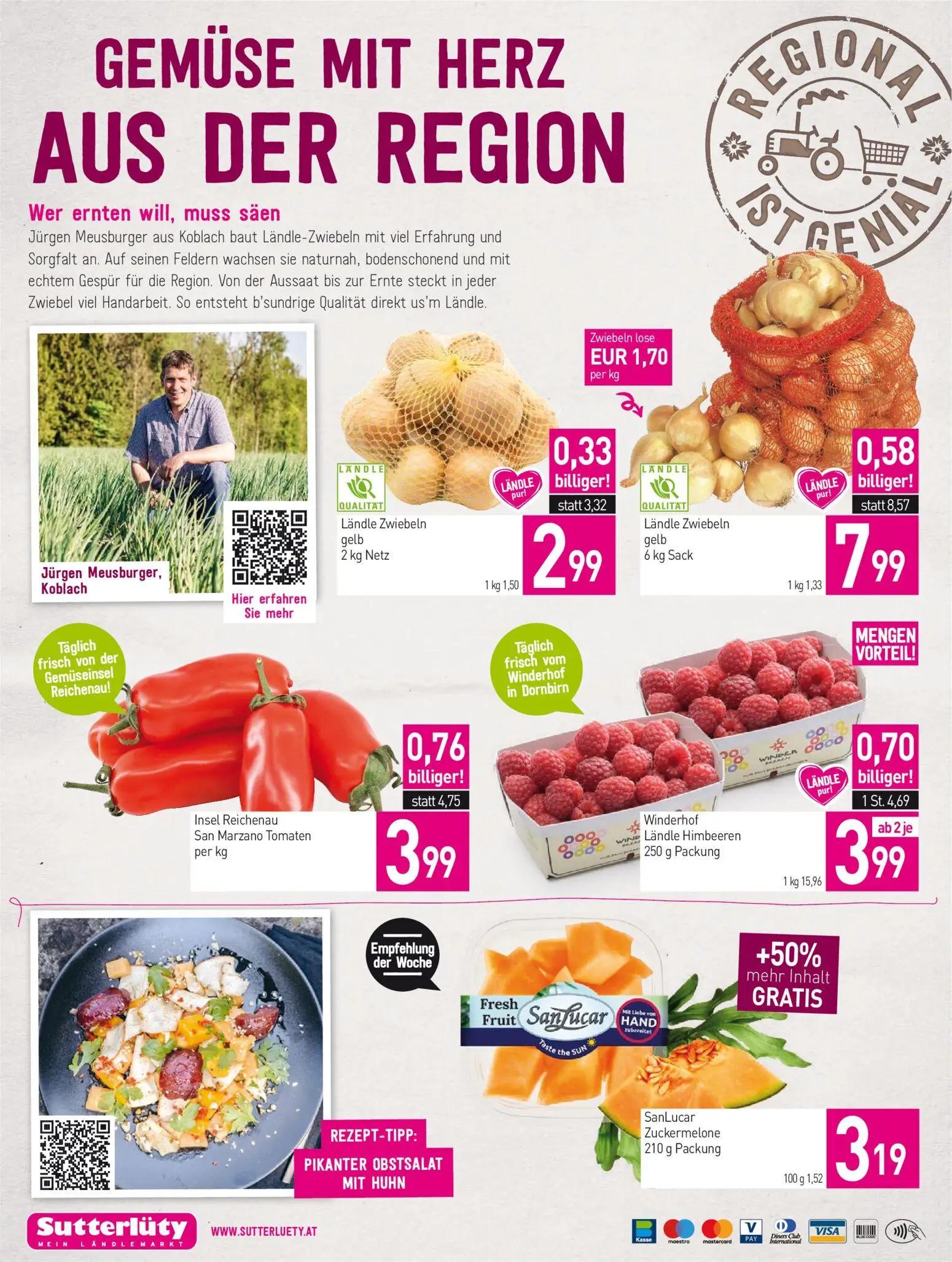 Sutterlüty Prospekt, Seite 20 von 20 — Insel Reichenau San Marzano Tomaten, Winderhof Ländle Himbeeren, Ländle Zwiebeln gelb