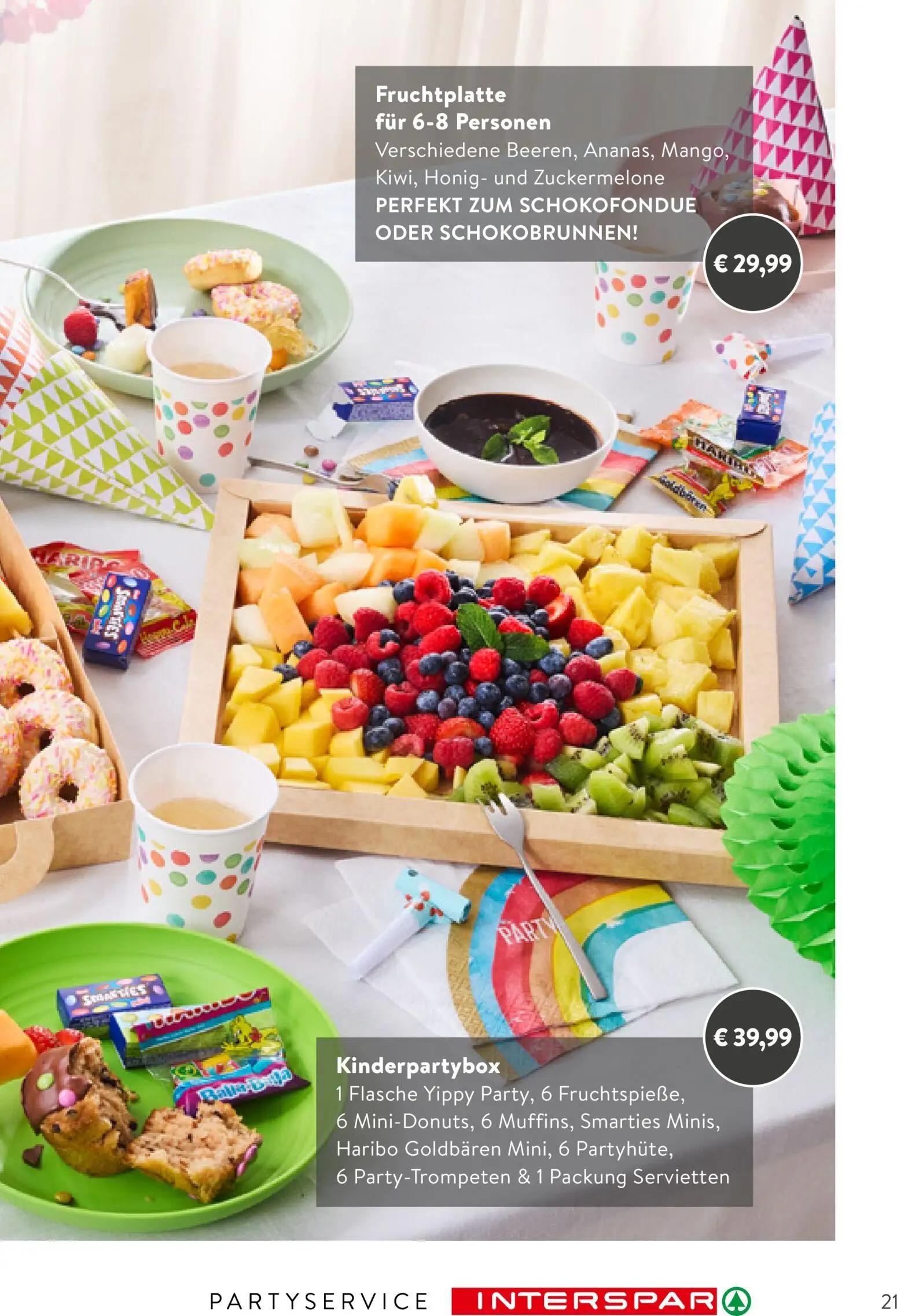 Interspar Prospekt, Seite 21 von 24 — Fruchtplatte, Kinderpartybox