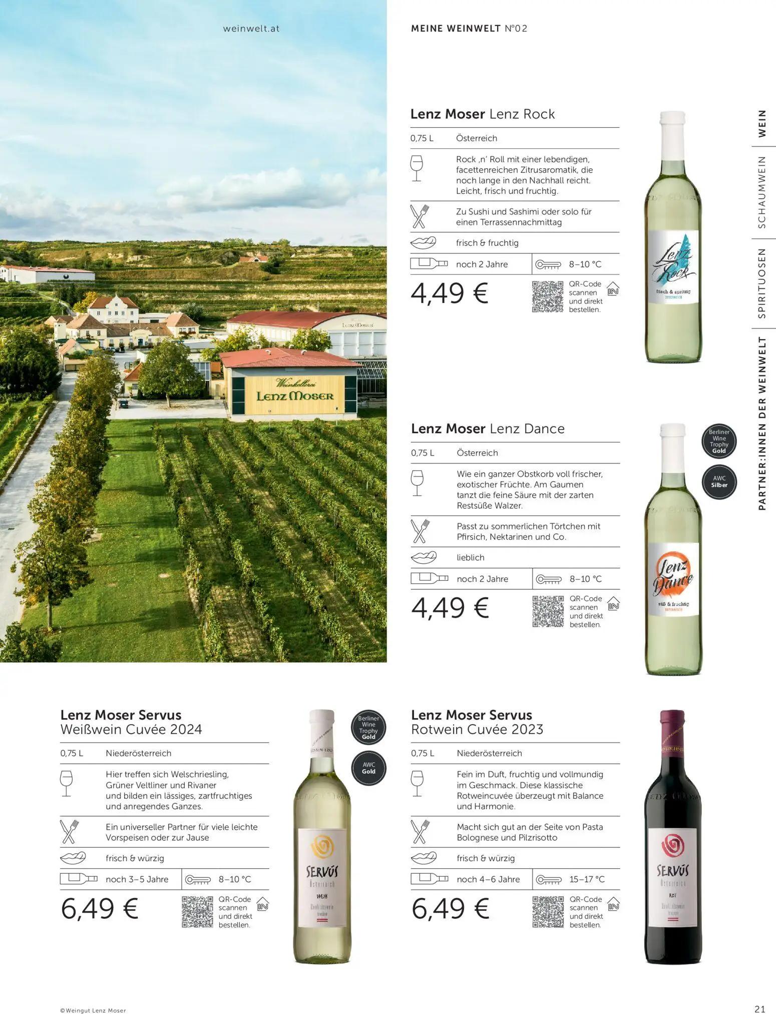 Interspar Prospekt, Seite 21 von 60 — Lenz Moser Lenz Rock, Lenz Moser Lenz Dance, Lenz Moser Servus Weißwein Cuvée 2024