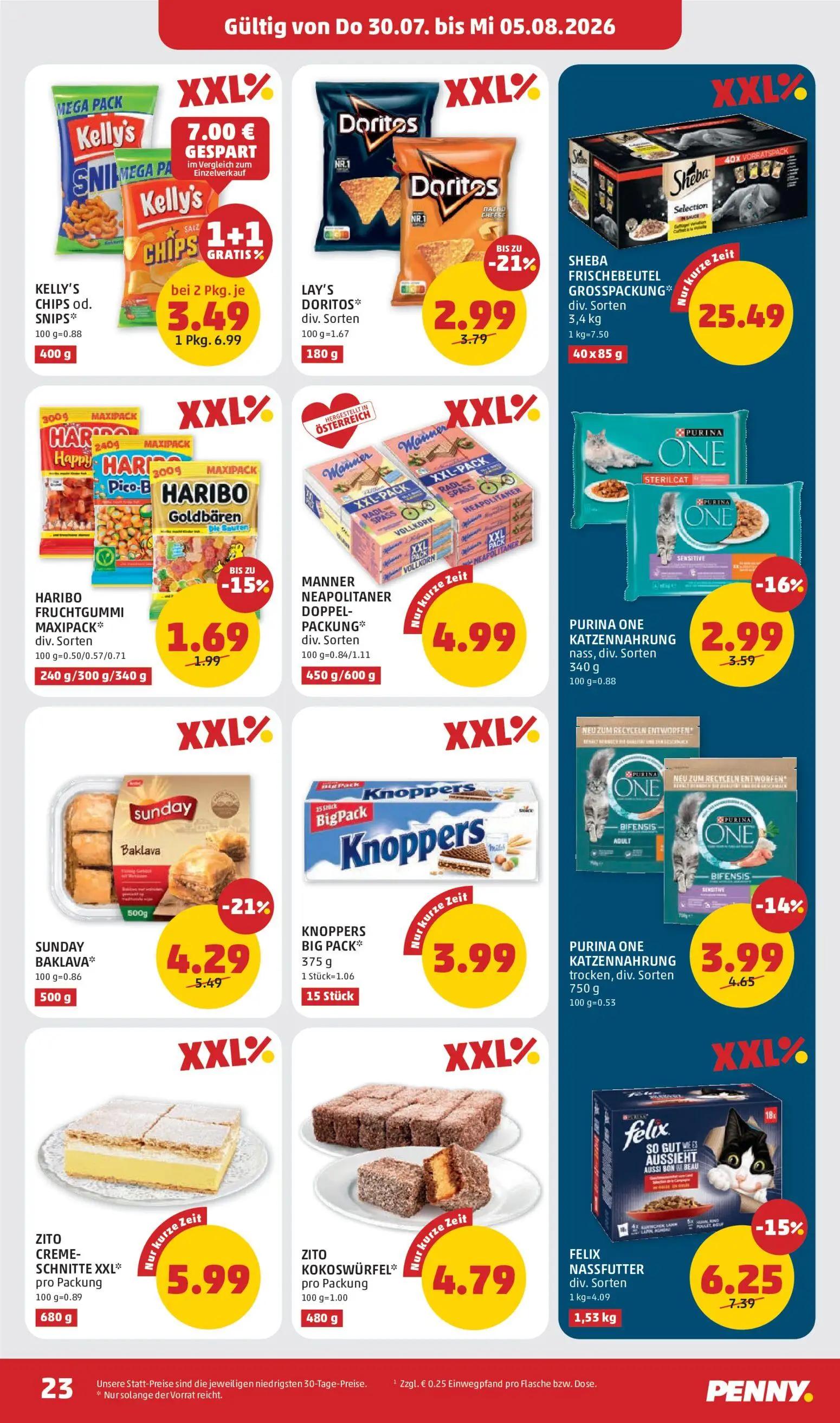 PENNY Prospekt, Seite 23 von 28 — KELLY'S CHIPS od. SNIPS, SUNDAY BAKLAVA, LAY'S DORITOS