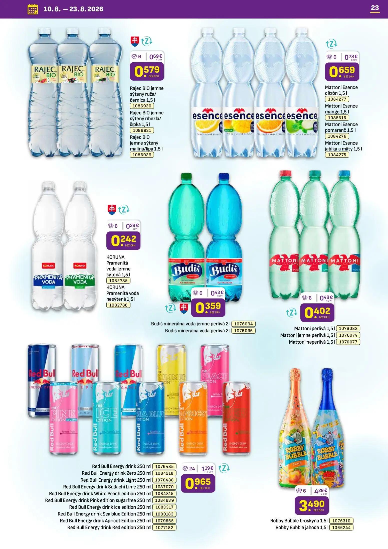 Libex leták, strana 23 z 36 — Robby Bubble broskyňa, Robby Bubble jahoda, Red Bull Energy drink