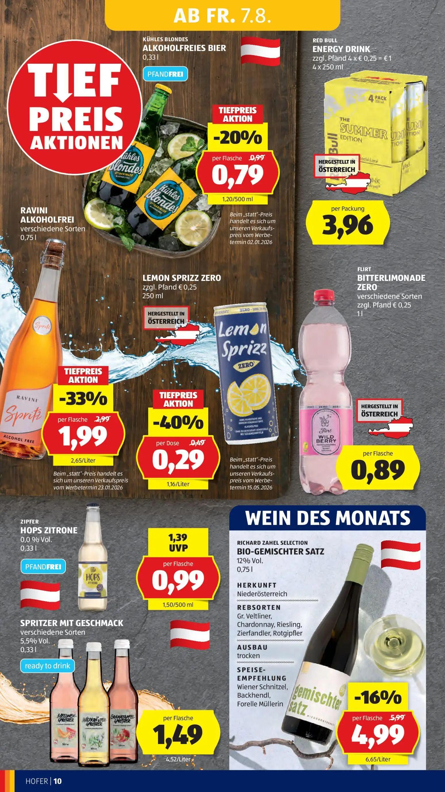 Hofer Prospekt, Seite 22 von 47 — RAVINI ALKOHOLFREI, ZIPFER HOPS ZITRONE, KÜHLES BLONDES ALKOHOLFREIES BIER