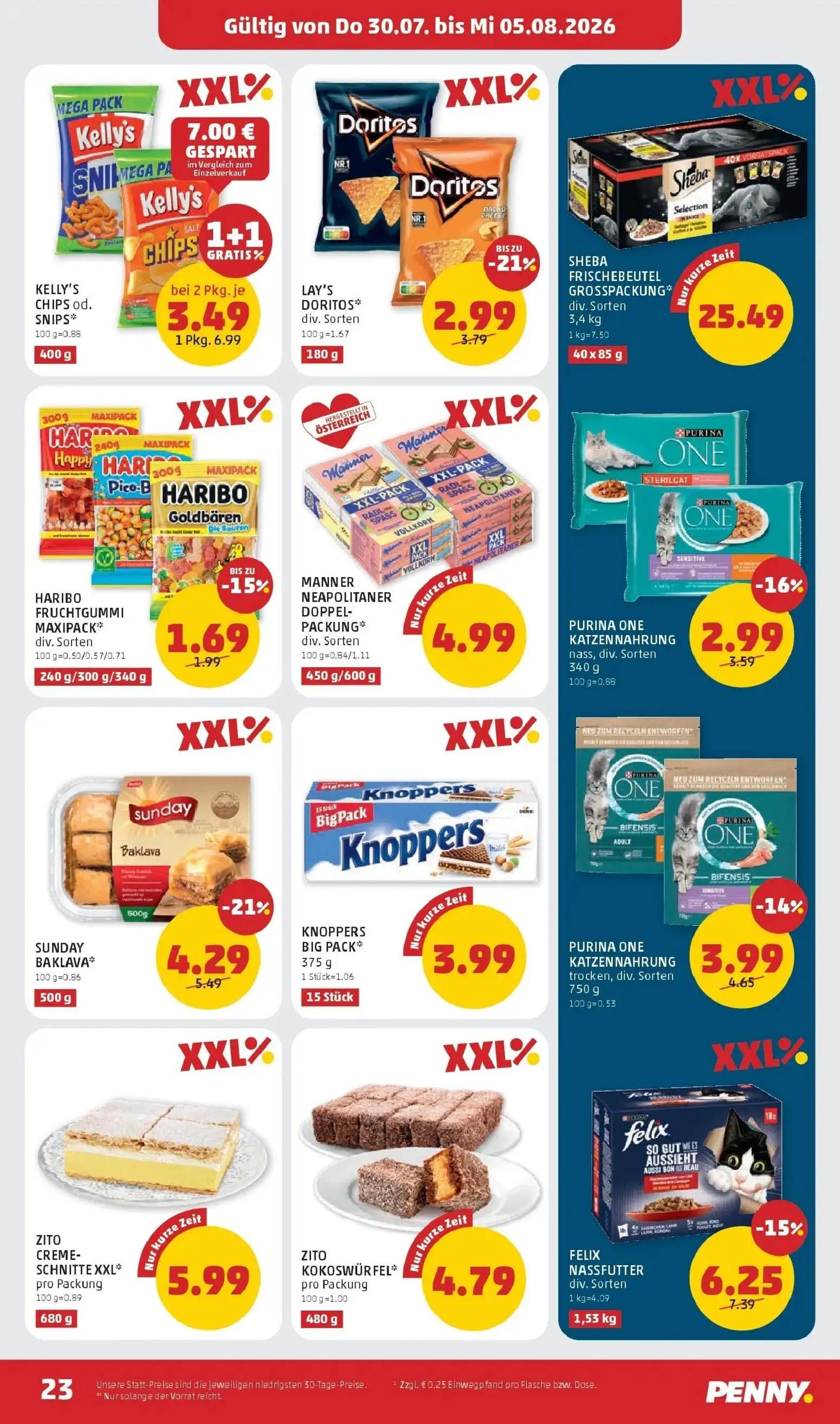 PENNY Prospekt, Seite 23 von 28 — KELLY'S CHIPS od. SNIPS, SUNDAY BAKLAVA, FELIX NASSFUTTER