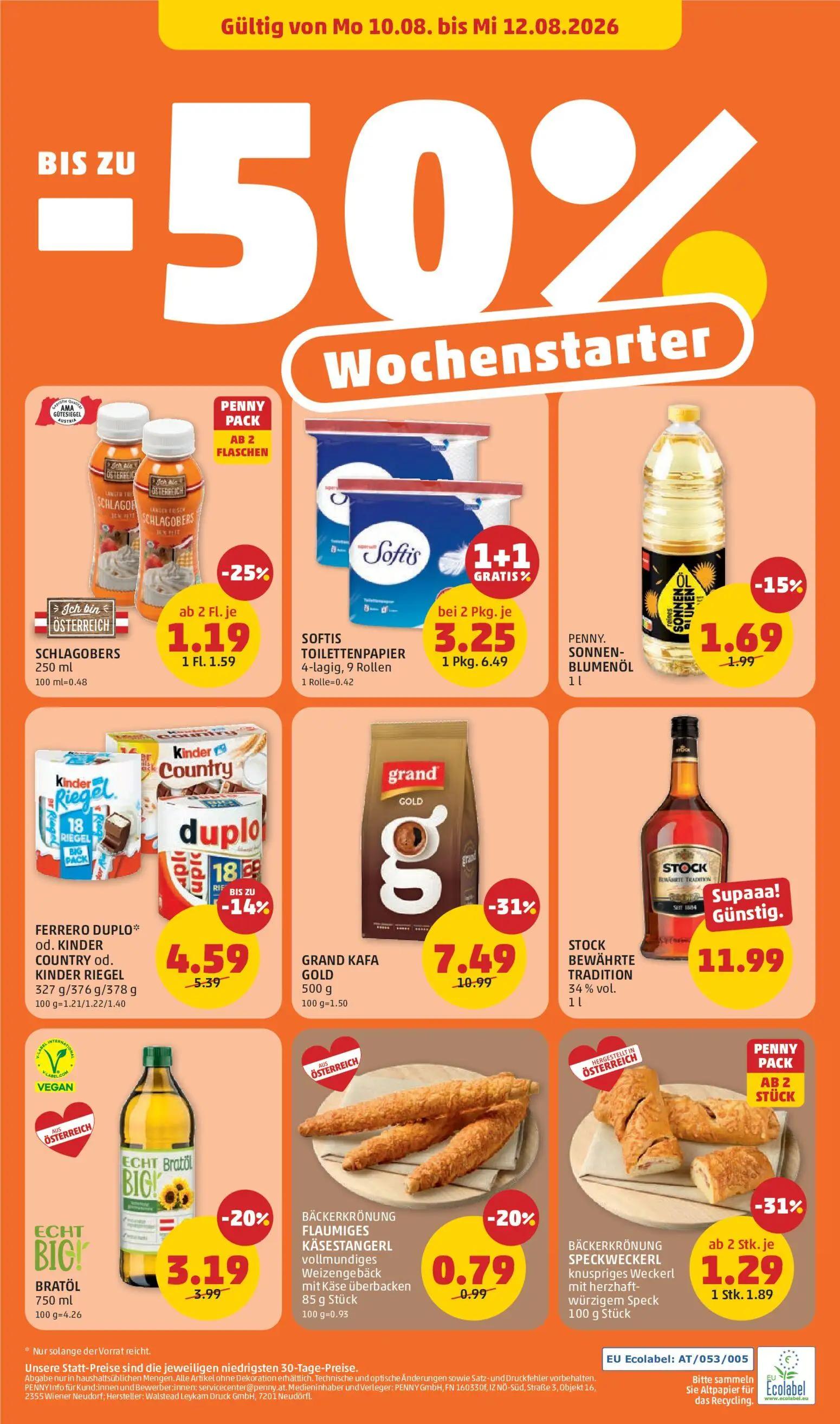 PENNY Prospekt, Seite 24 von 28 — FERRERO DUPLO* od. KINDER COUNTRY od. KINDER RIEGEL, BÄCKERKRÖNUNG FLAUMIGES KÄSESTANGERL