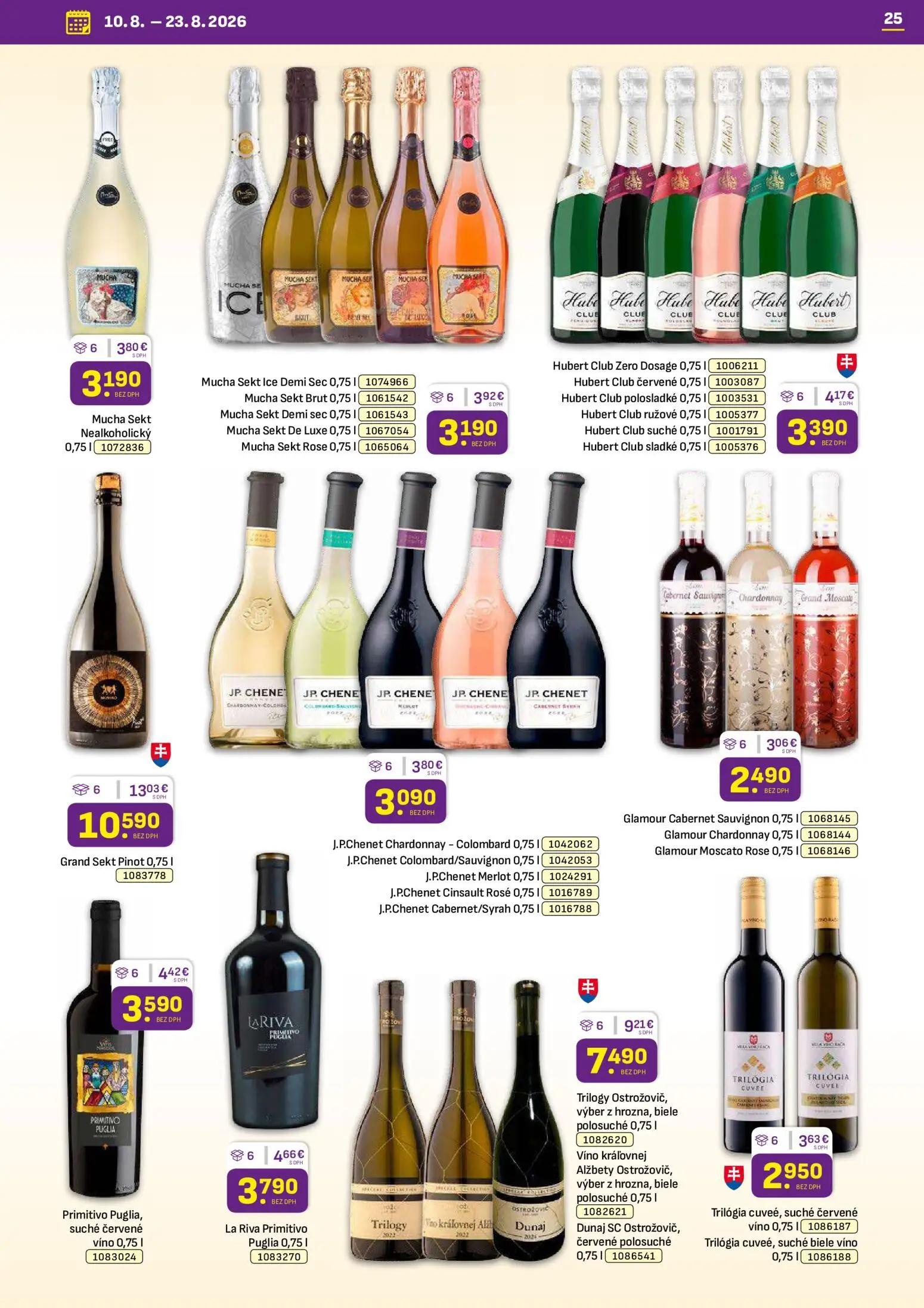 Libex leták, strana 25 z 36 — Grand Sekt Pinot, Dunaj SC Ostrožovič, červené polosuché, La Riva Primitivo Puglia