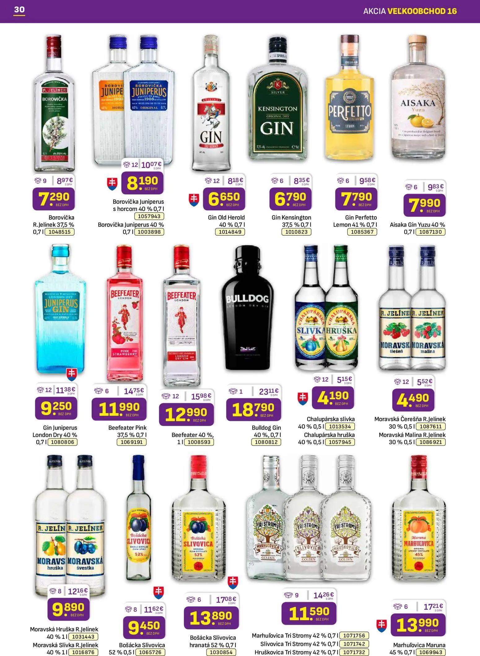 Libex leták, strana 30 z 36 — Bulldog Gin, Marhuľovica Maruna, Bošácka Slivovica hranatá