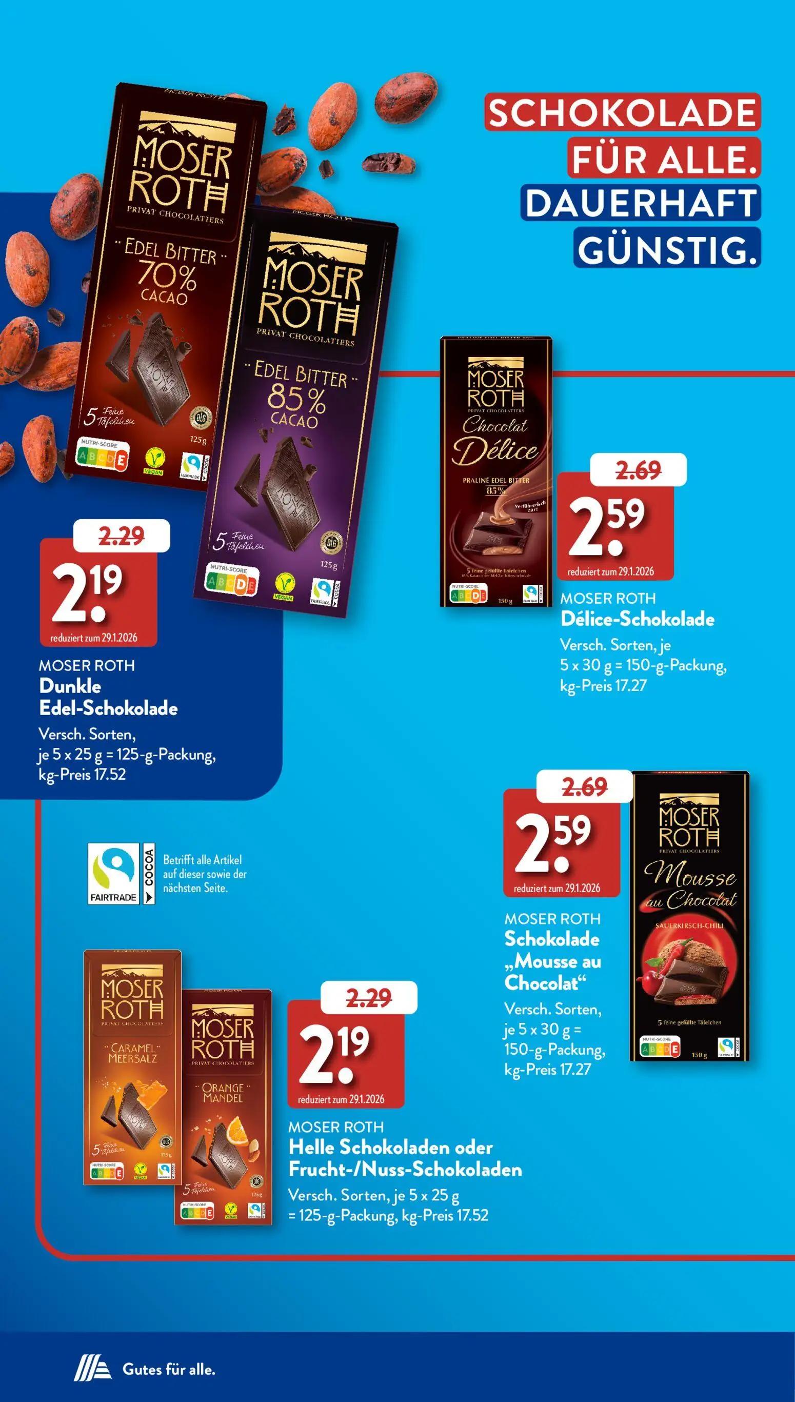 Aldi Süd Prospekt, Seite 28 von 50 — MOSER ROTH Dunkle Edel-Schokolade, MOSER ROTH Délice-Schokolade, MOSER ROTH Schokolade …