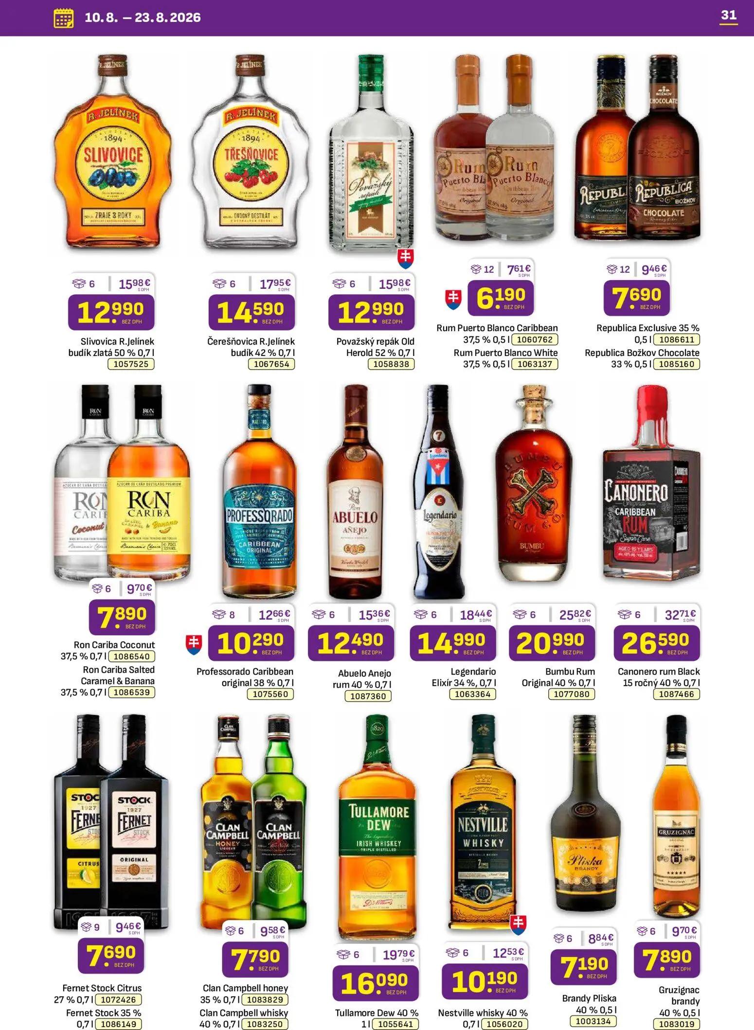 Libex leták, strana 31 z 36 — Canonero rum Black 15 ročný 40% 0,7l, Bumbu Rum Original 40% 0,7l, Tullamore Dew 40% 1l