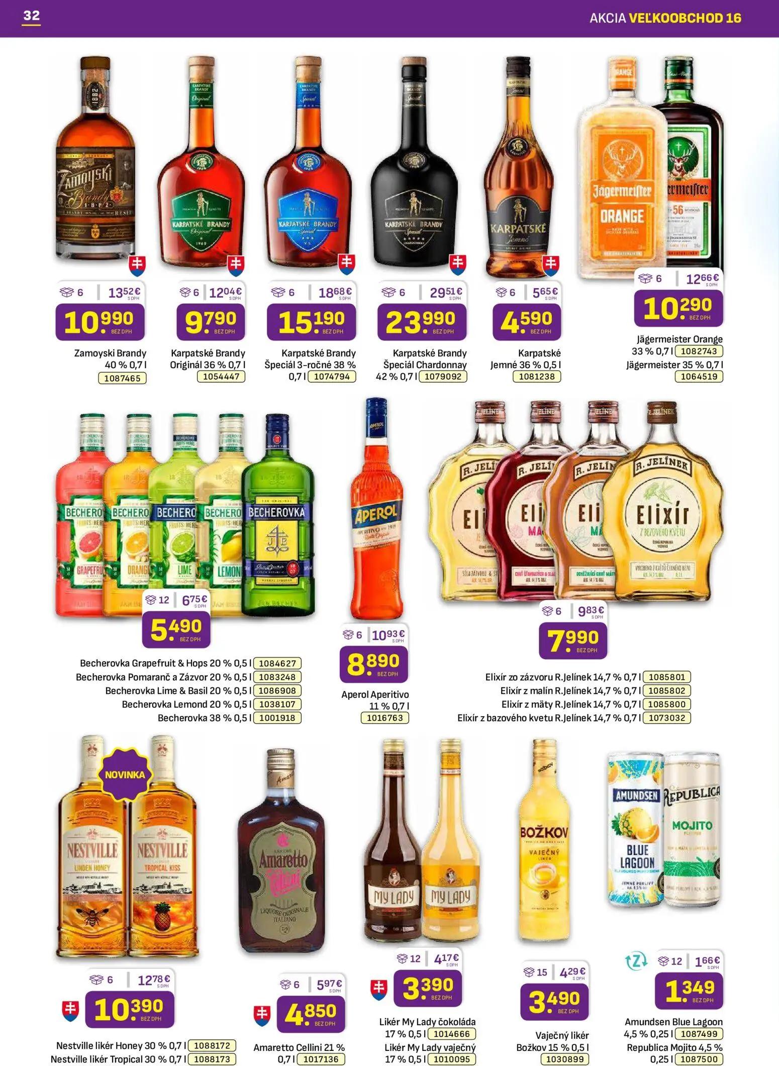 Libex leták, strana 32 z 36 — Karpatské Brandy Špeciál Chardonnay, Karpatské Brandy Špeciál 3-ročné, Zamoyski Brandy