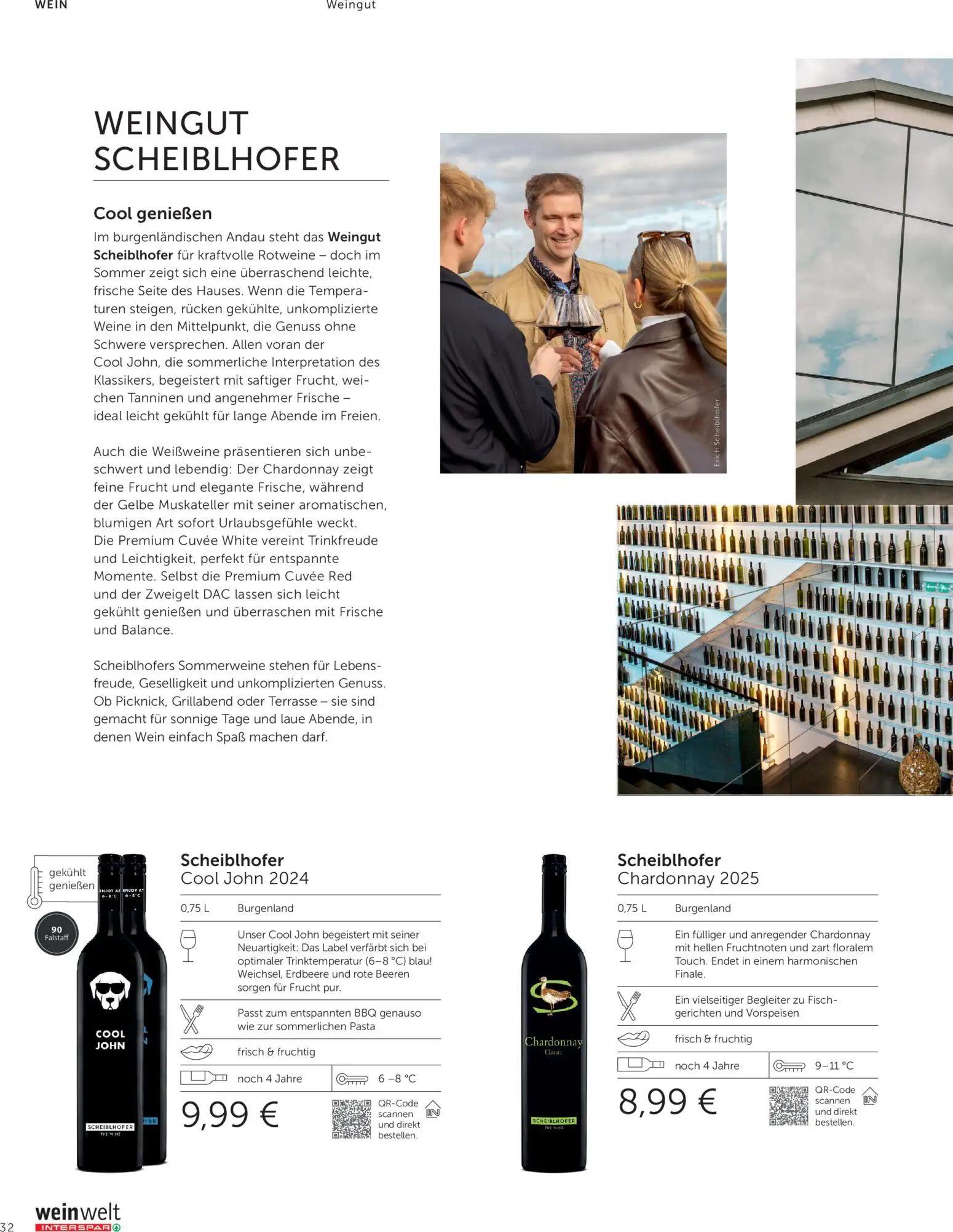 Interspar Prospekt, Seite 32 von 60 — Scheiblhofer Cool John 2024, Scheiblhofer Chardonnay 2025