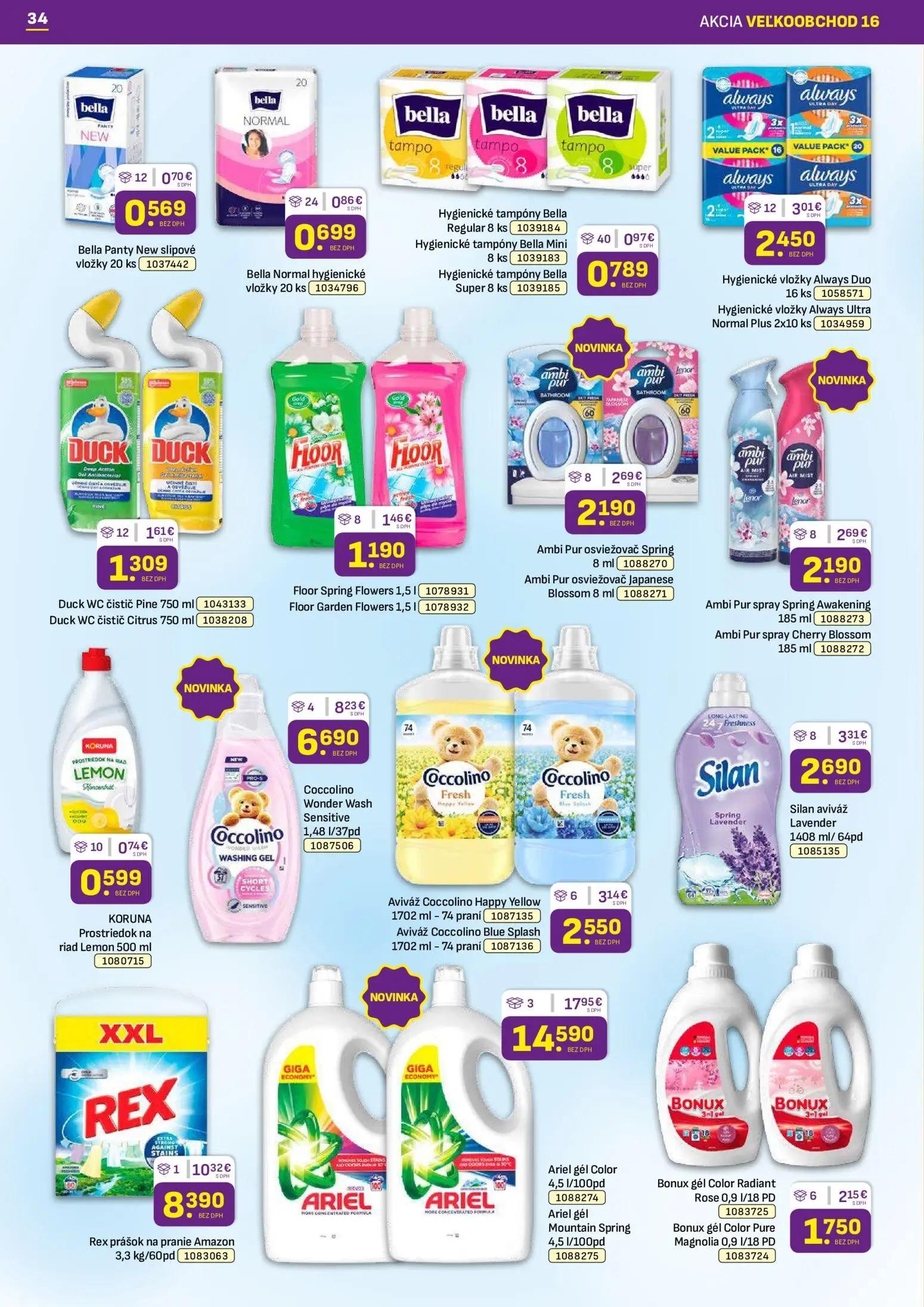 Libex leták, strana 34 z 36 — Ariel gél Color, Ariel gél Mountain Spring, Rex prášok na pranie Amazon