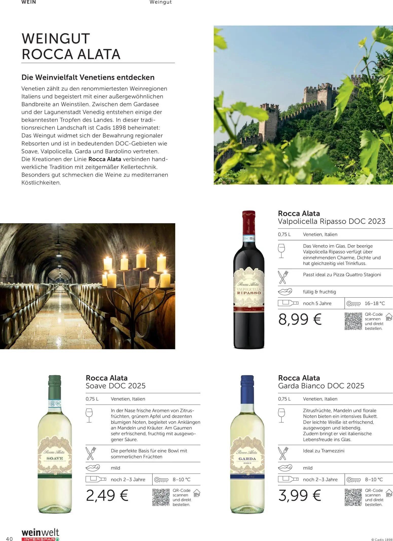 Interspar Prospekt, Seite 40 von 60 — Valpolicella Ripasso DOC 2023, Soave DOC 2025, Garda Bianco DOC 2025