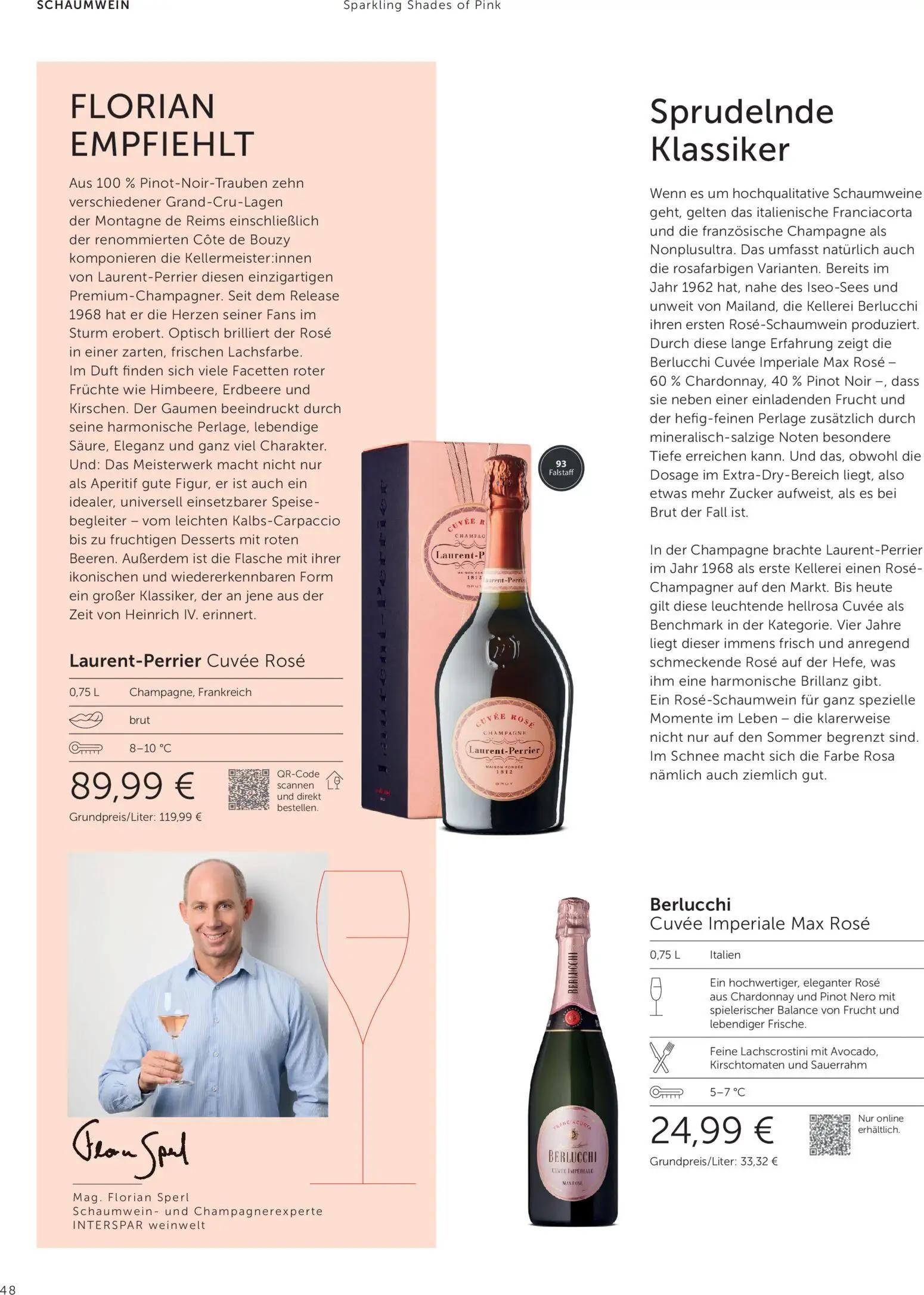 Interspar Prospekt, Seite 48 von 60 — Laurent-Perrier Cuvée Rosé, Berlucchi Cuvée Imperiale Max Rosé