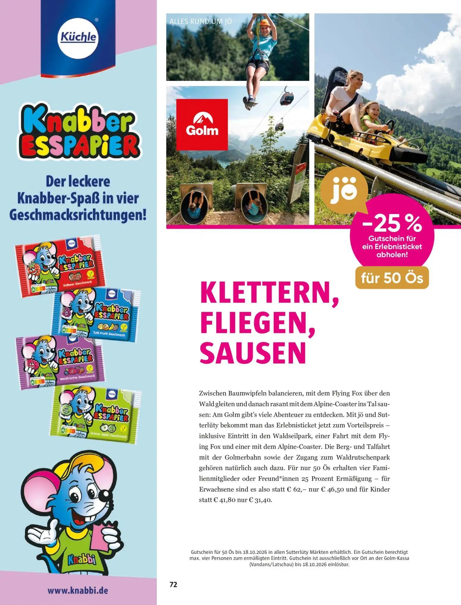 Sutterlüty Prospekt, Seite 72 von 116 — Erlebnisticket (Erwachsene), Erlebnisticket (Kinder)