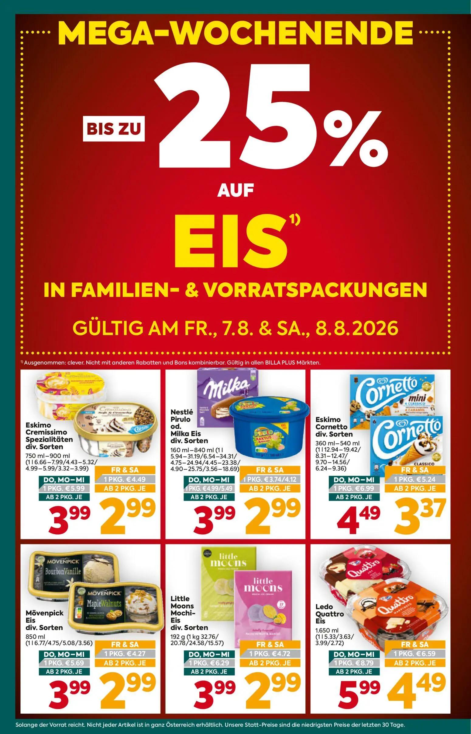 Billa Plus Prospekt, Seite 2 von 16 — Ledo Quattro Eis, Eskimo Cornetto, Little Moons Mochi-Eis