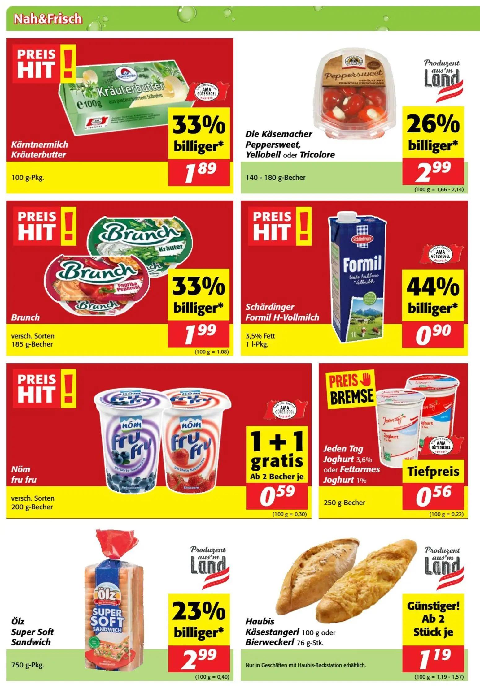 Nah & Frisch Prospekt, Seite 4 von 12 — Die Käsemacher Peppersweet, Yellobell oder Tricolore, Brunch, Kärntnermilch Kräuterb…