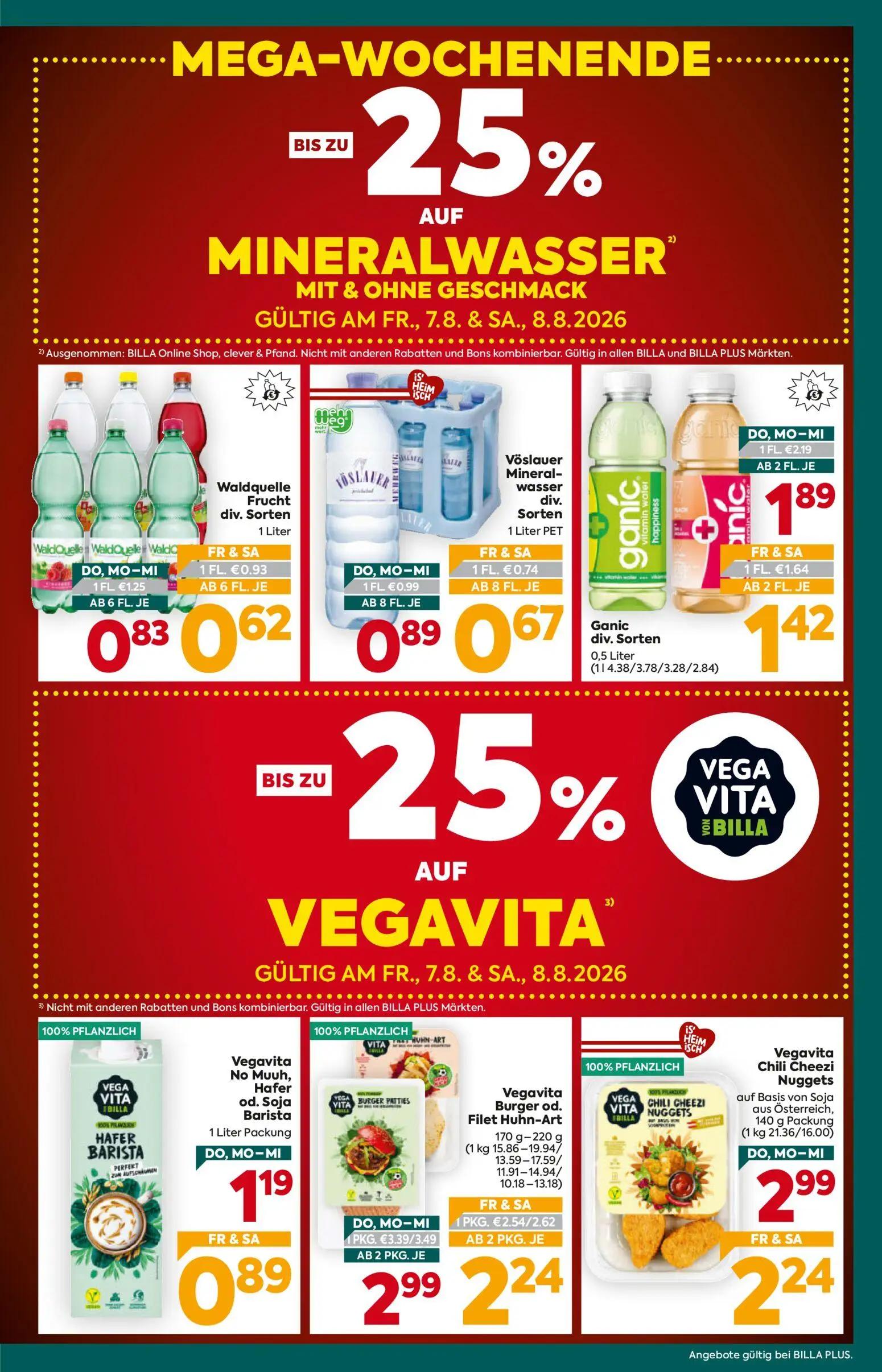 Billa Plus Prospekt, Seite 3 von 16 — Vegavita Burger od. Filet Huhn-Art, Ganic div. Sorten, Vegavita Chili Cheezi Nuggets