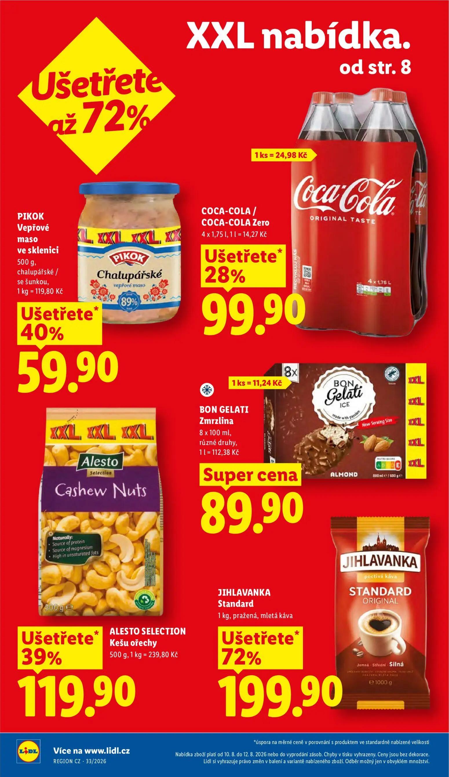 Lidl leták, strana 2 z 44 — COCA-COLA/COCA-COLA Zero, JIHLAVANKA Standard pražená, mletá káva