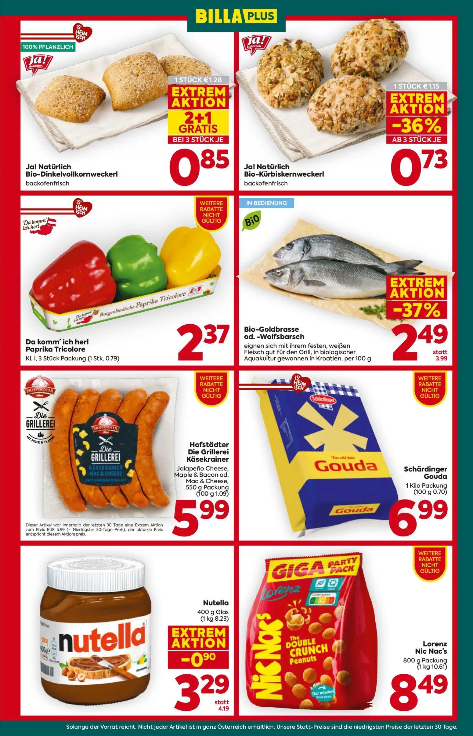 Billa Plus Prospekt, Seite 5 von 16 — Bio-Goldbrasse od. -Wolfsbarsch, Nutella, Bio-Dinkelvollkornweckerl