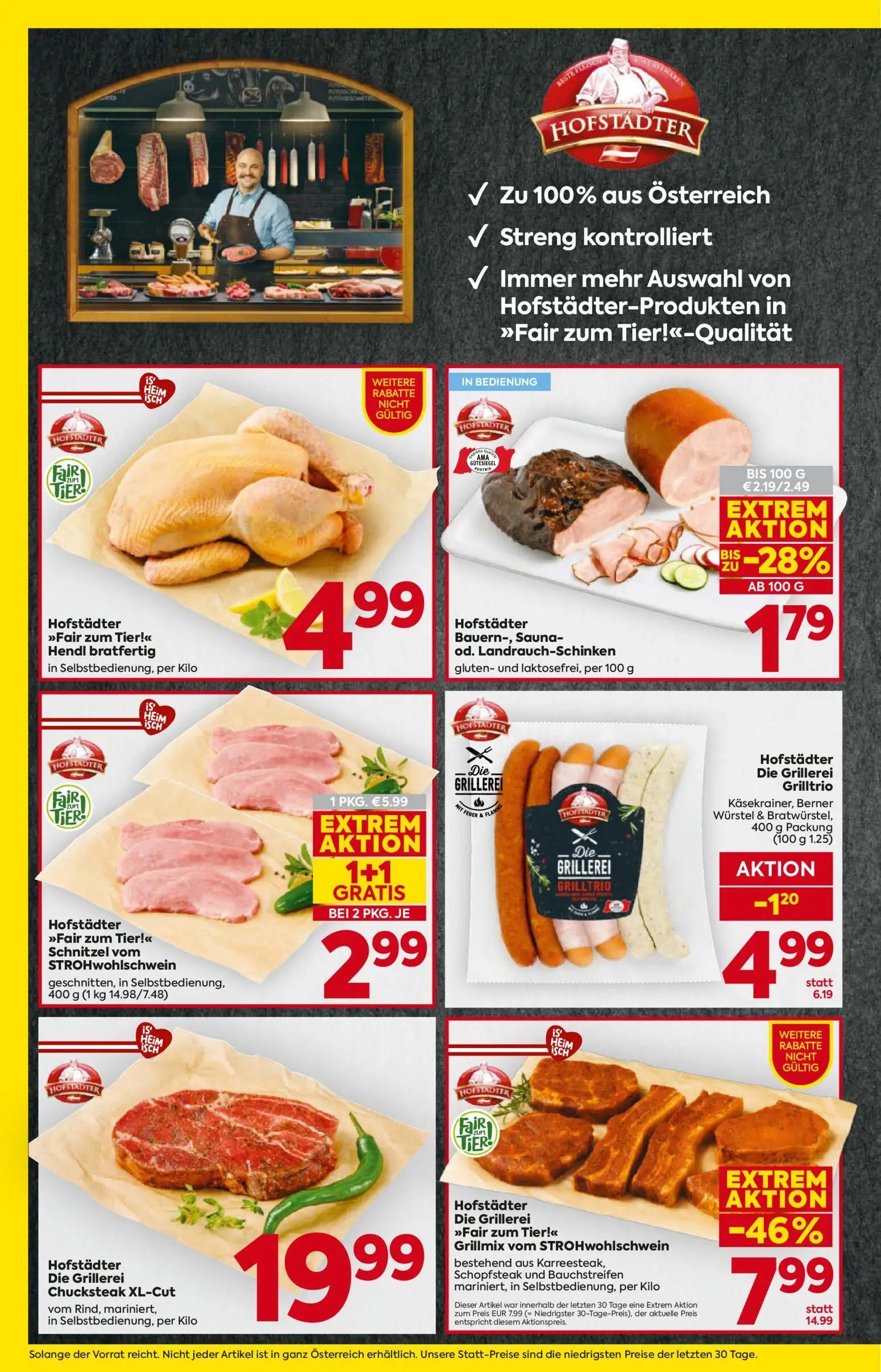 Billa Prospekt, Seite 6 von 16 — Hofstädter Die Grillerei "Fair zum Tier!" Grillmix vom STROHwohlschwein, Hofstädter "Fair z…