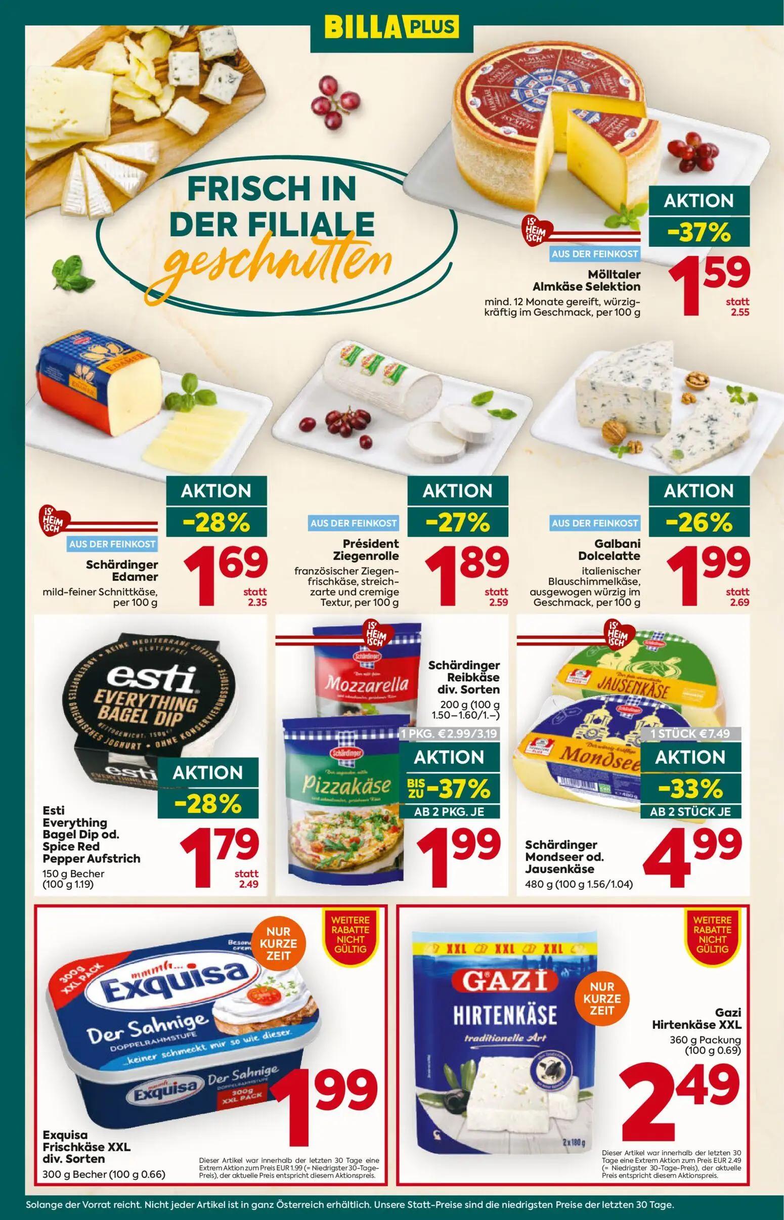Billa Plus Prospekt, Seite 10 von 16 — Schärdinger Mondseer od. Jausenkäse, Schärdinger Reibkäse div. Sorten, Mölltaler Almk…