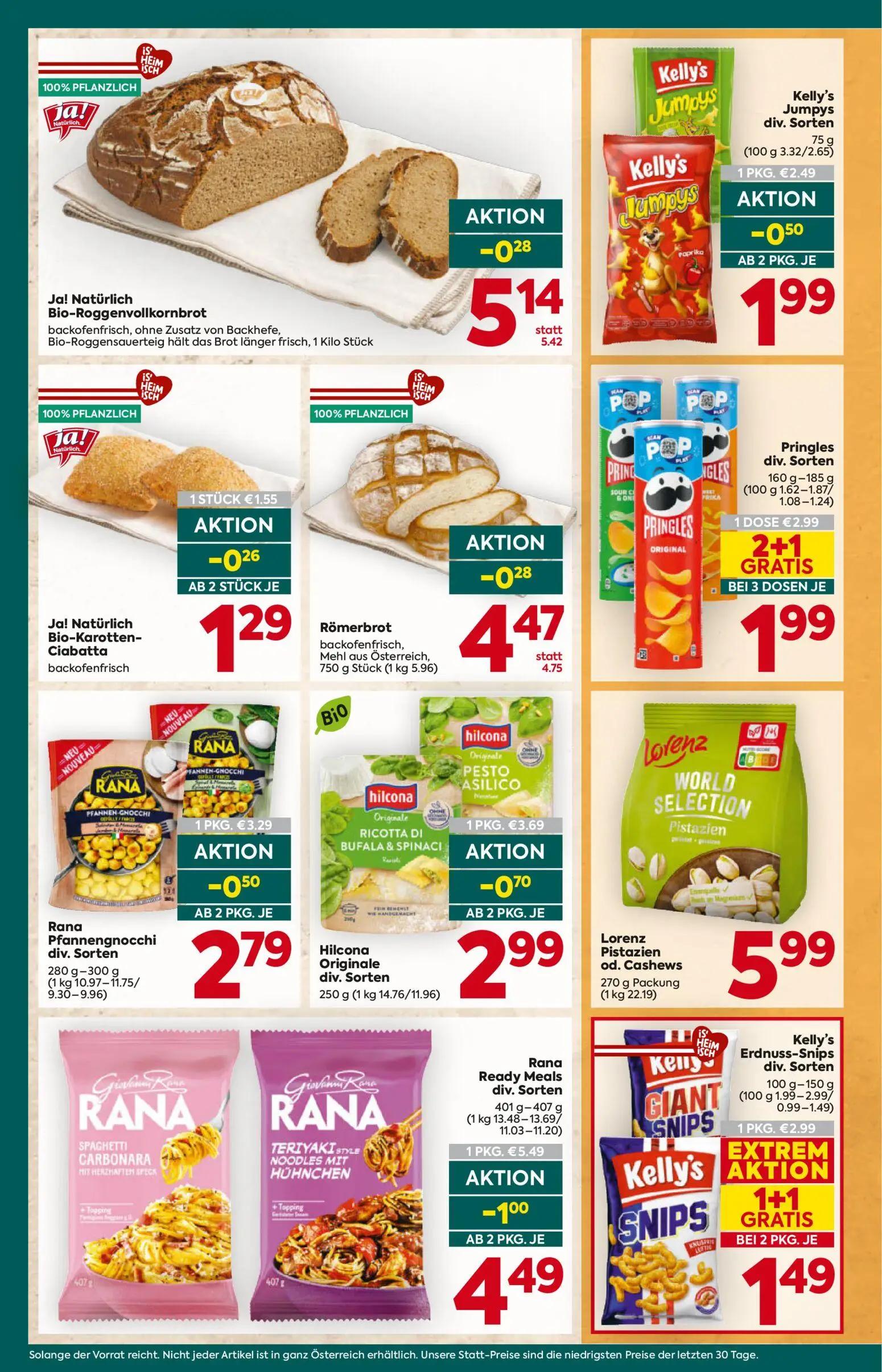 Billa Plus Prospekt, Seite 12 von 16 — Kelly's Erdnuss-Snips div. Sorten, Pringles div. Sorten, Rana Ready Meals div. Sorten