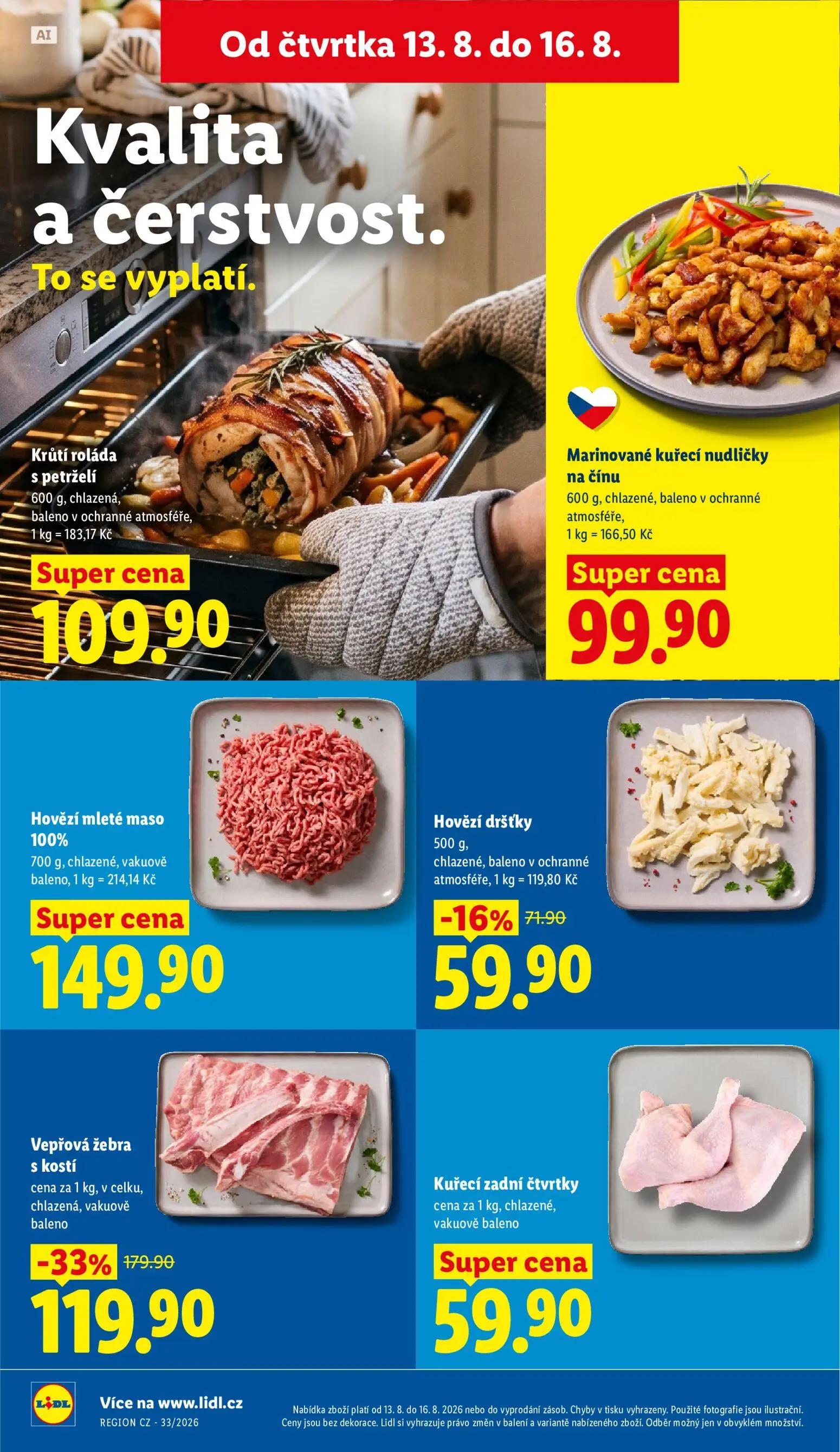 Lidl leták, strana 16 z 52 — Vepřová žebra s kostí, Hovězí mleté maso 100%