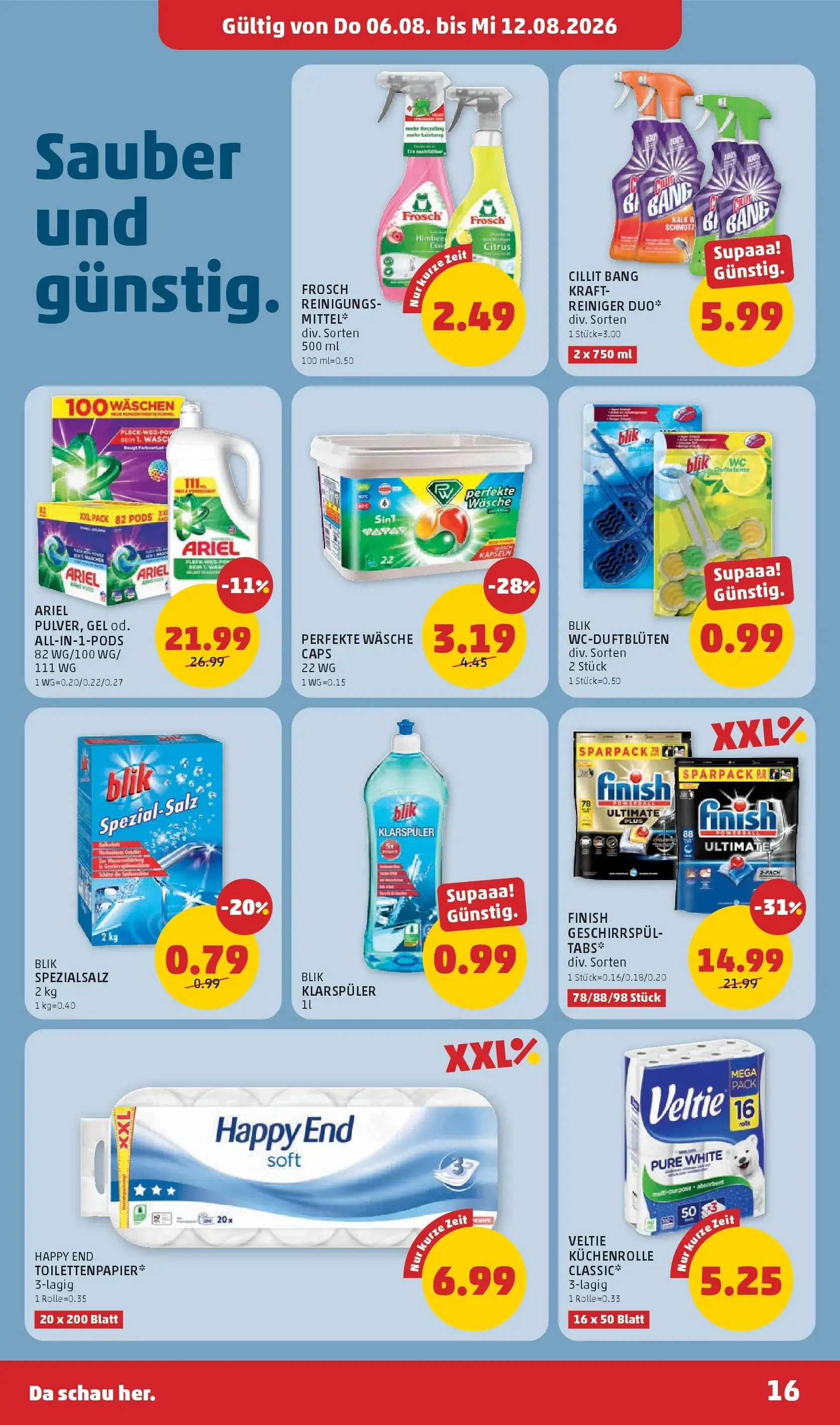 PENNY Prospekt, Seite 16 von 28 — FINISH GESCHIRRSPÜL- TABS*, ARIEL PULVER, GEL od. ALL-IN-1-PODS, HAPPY END TOILETTENPAPIER*