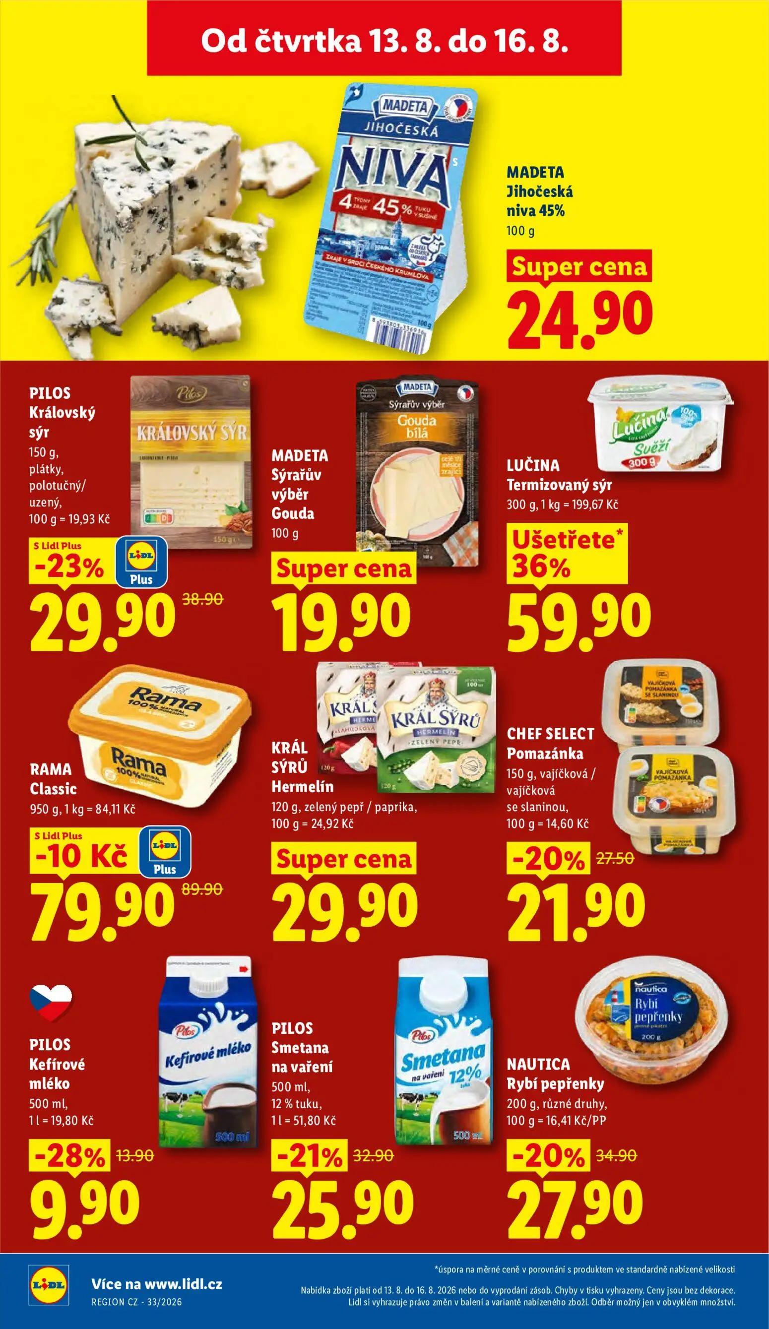 Lidl leták, strana 20 z 52 — PILOS Královský sýr, MADETA Jihočeská niva 45%