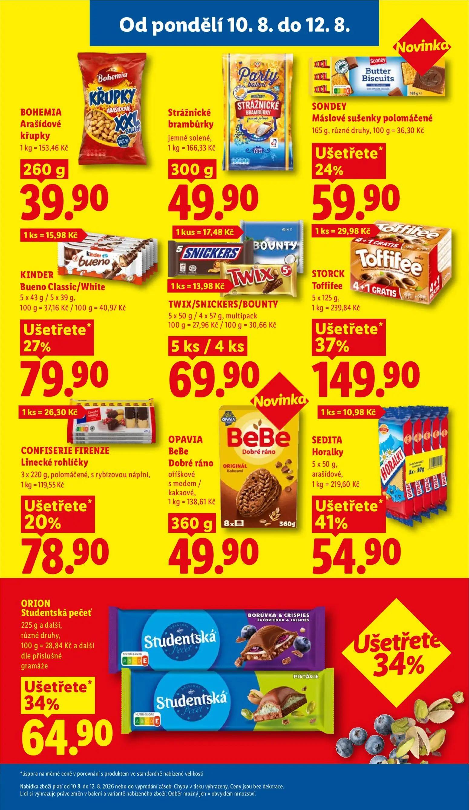 Lidl leták, strana 21 z 44 — BOHEMIA Arašídové křupky, Strážnické brambůrky, KINDER Bueno Classic/White
