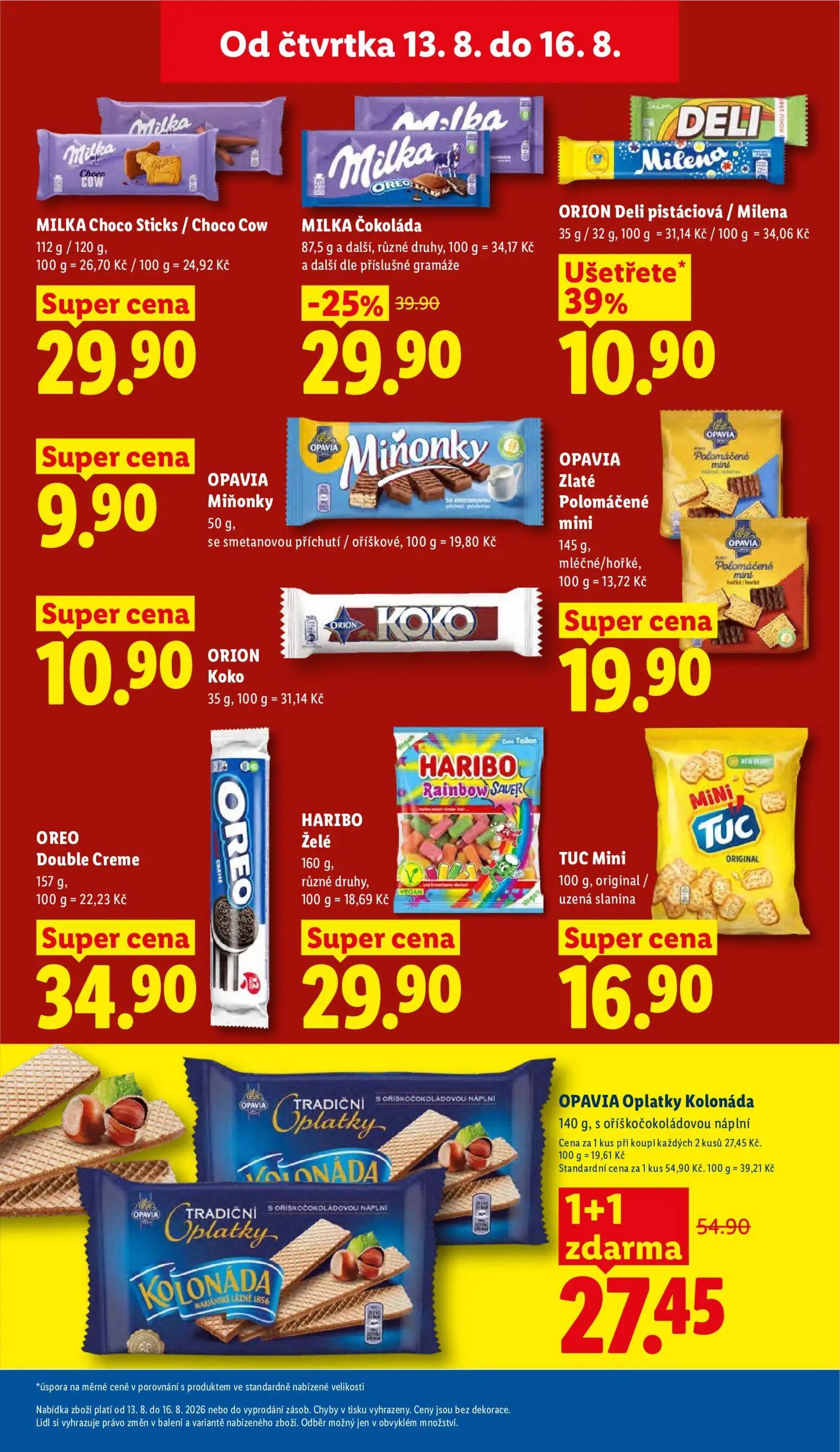 Lidl leták, strana 23 z 52 — MILKA Čokoláda, OPAVIA Miňonky, OREO Double Creme