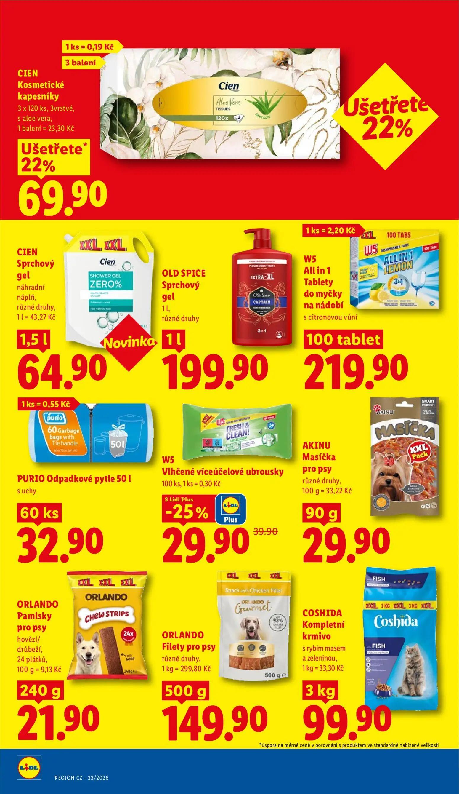 Lidl leták, strana 26 z 44 — W5 Vlhčené víceúčelové ubrousky, W5 All in 1 Tablety do myčky na nádobí, PURIO Odpadkové pytle …