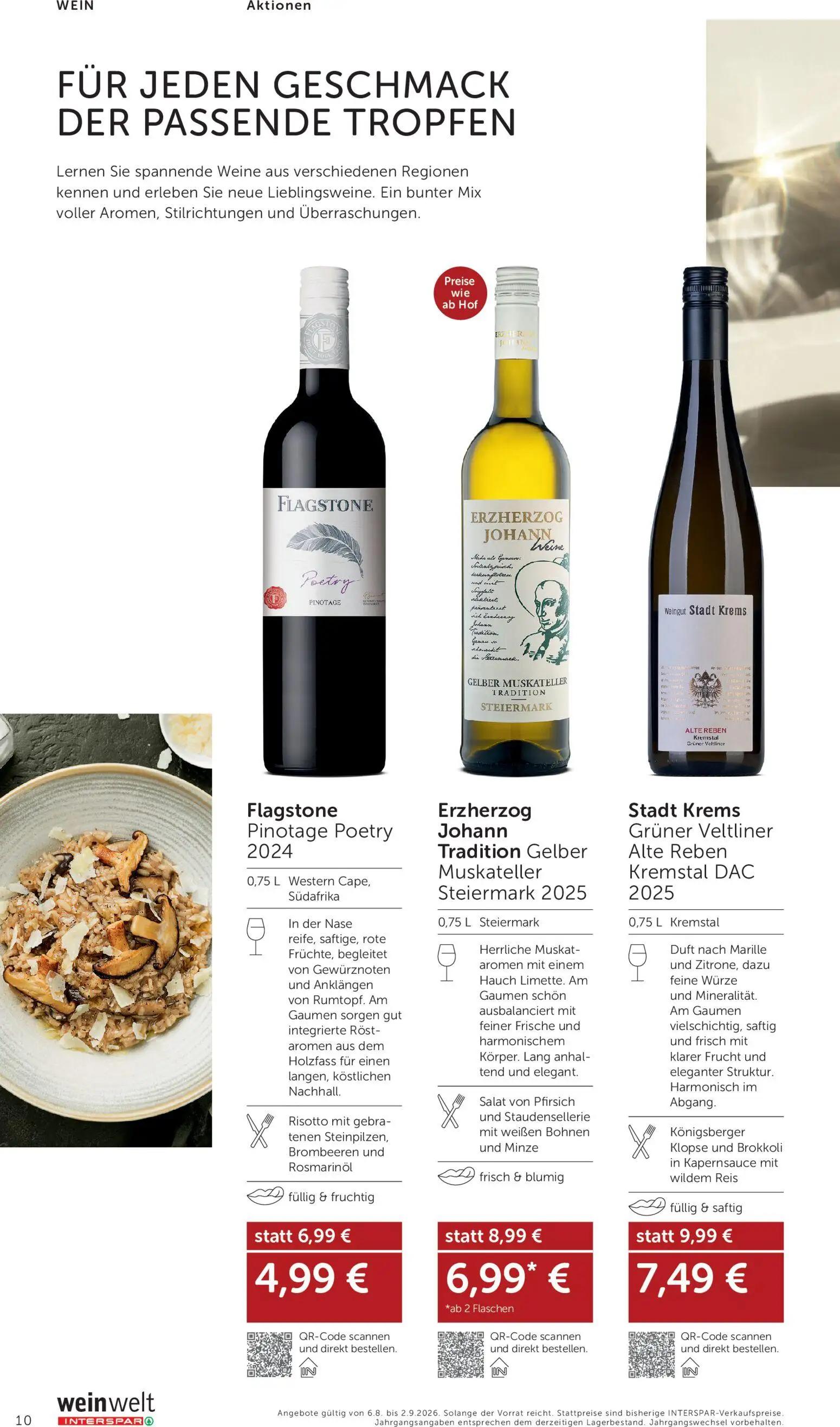 Interspar Prospekt, Seite 10 von 24 — Stadt Krems Grüner Veltliner Alte Reben Kremstal DAC 2025, Erzherzog Johann Tradition …