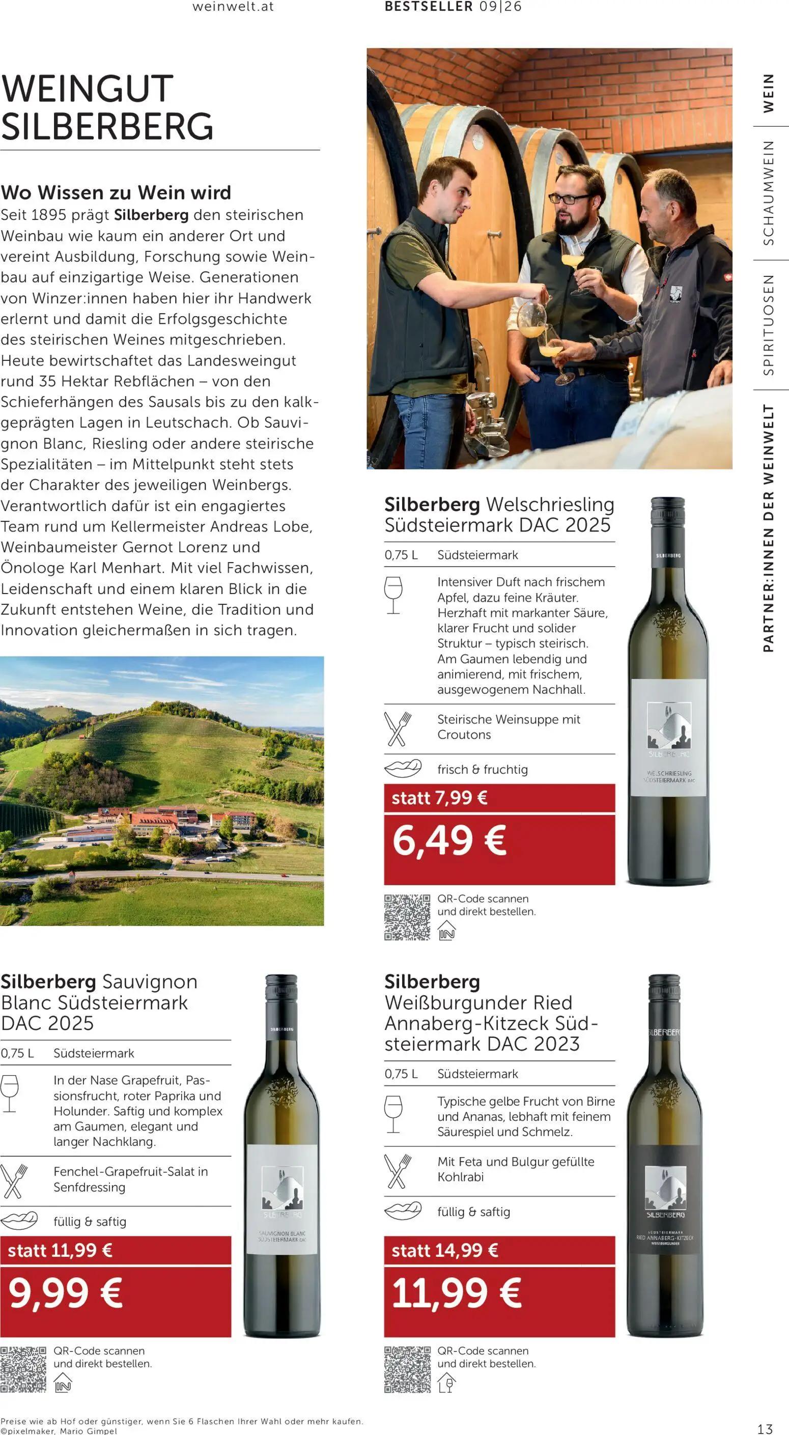 Interspar Prospekt, Seite 13 von 24 — Silberberg Weißburgunder Ried Annaberg-Kitzeck Südsteiermark DAC 2023, Silberberg Sauv…