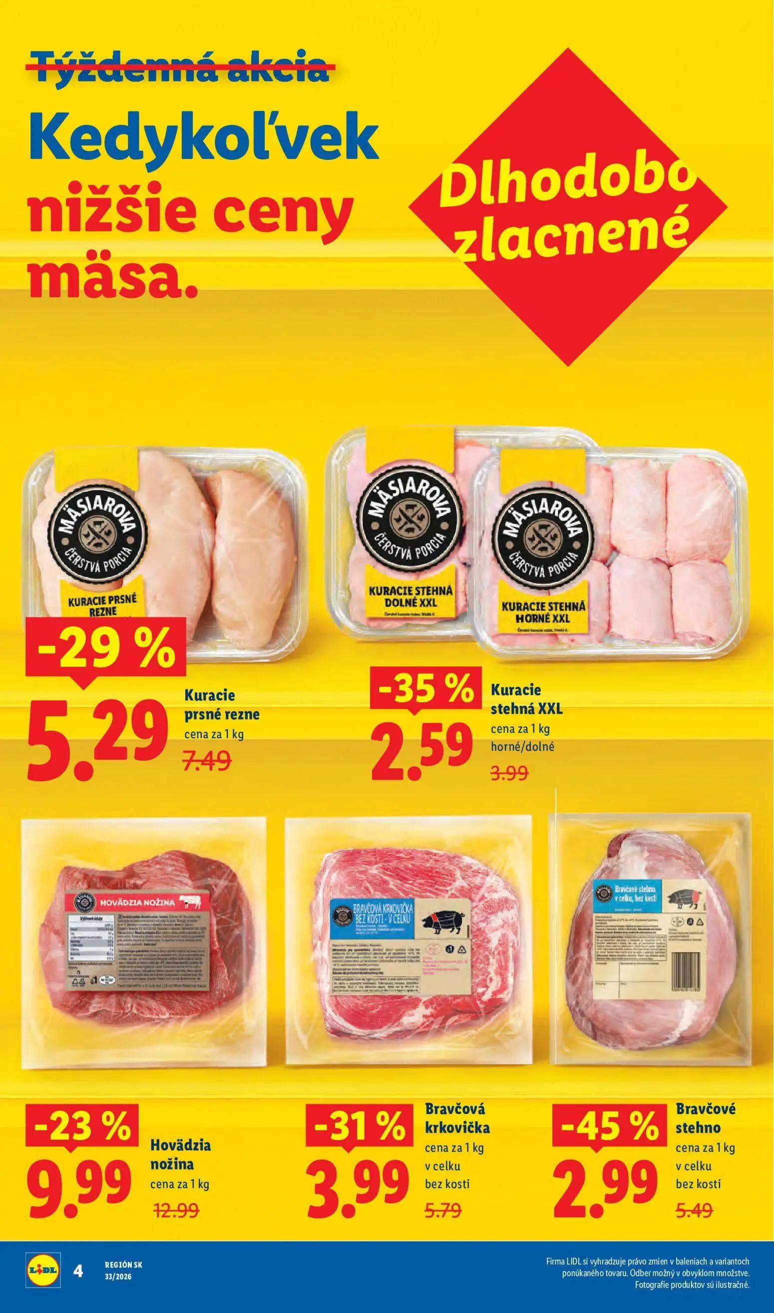 Lidl leták, strana 6 z 97 — Hovädzia nožina, Bravčové stehno v celku, bez kosti, Kuracie prsné rezne