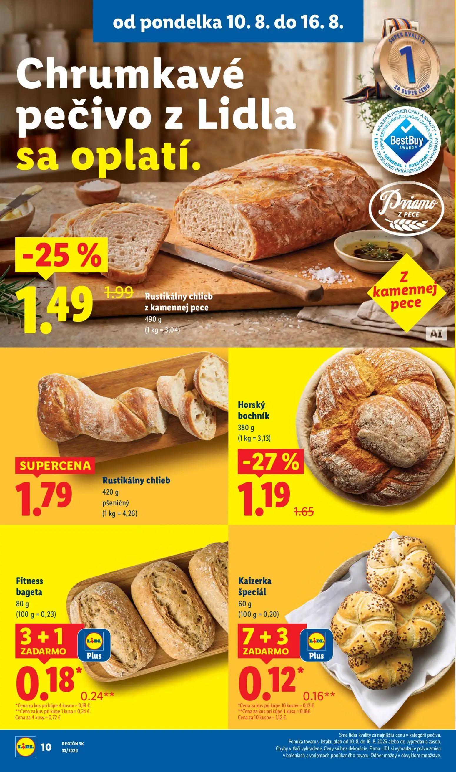 Lidl leták, strana 14 z 97 — Rustikálny chlieb z kamennej pece, Horský bochník, Fitness bageta