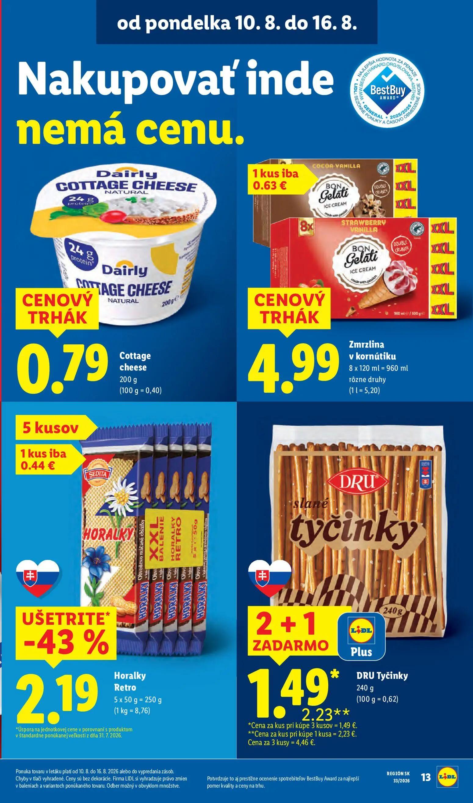 Lidl leták, strana 17 z 97 — Horalky Retro, Cottage cheese, Zmrzlina v kornútiku