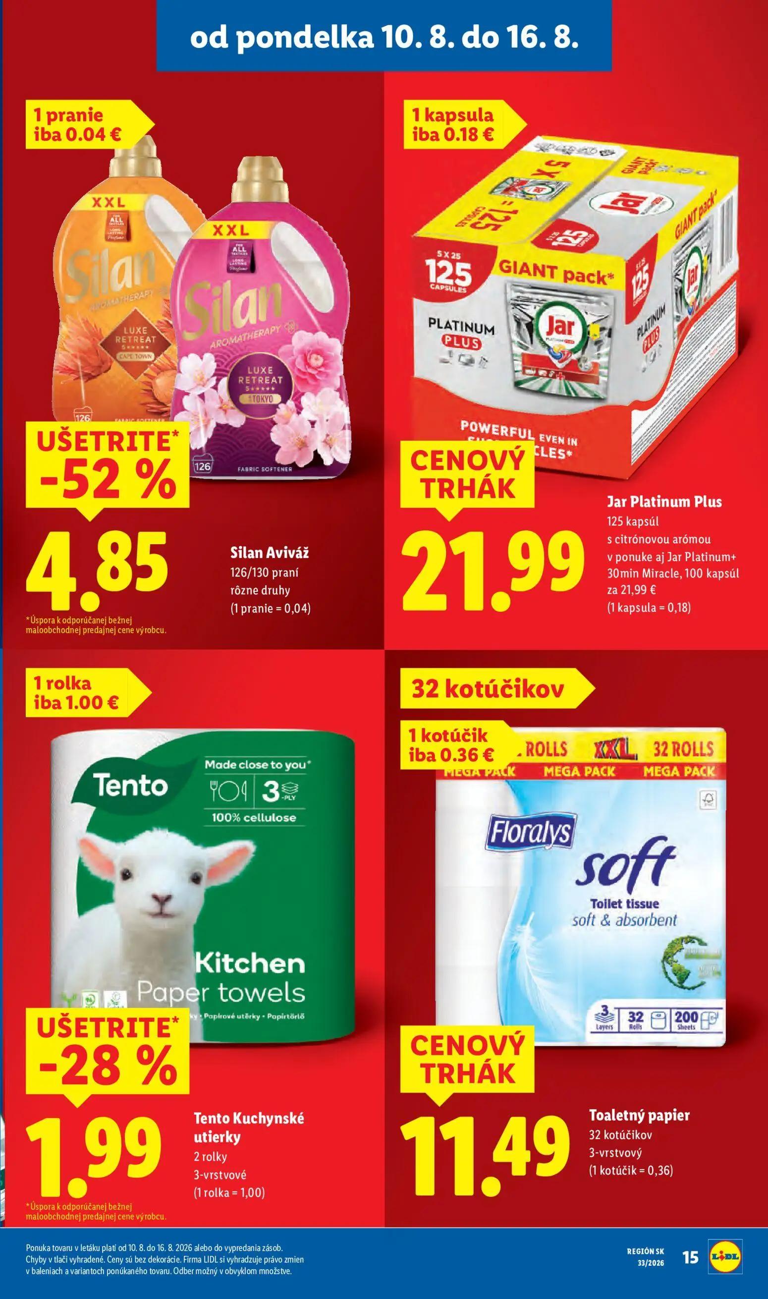 Lidl leták, strana 19 z 97 — Silan Aviváž, Tento Kuchynské utierky, Jar Platinum Plus